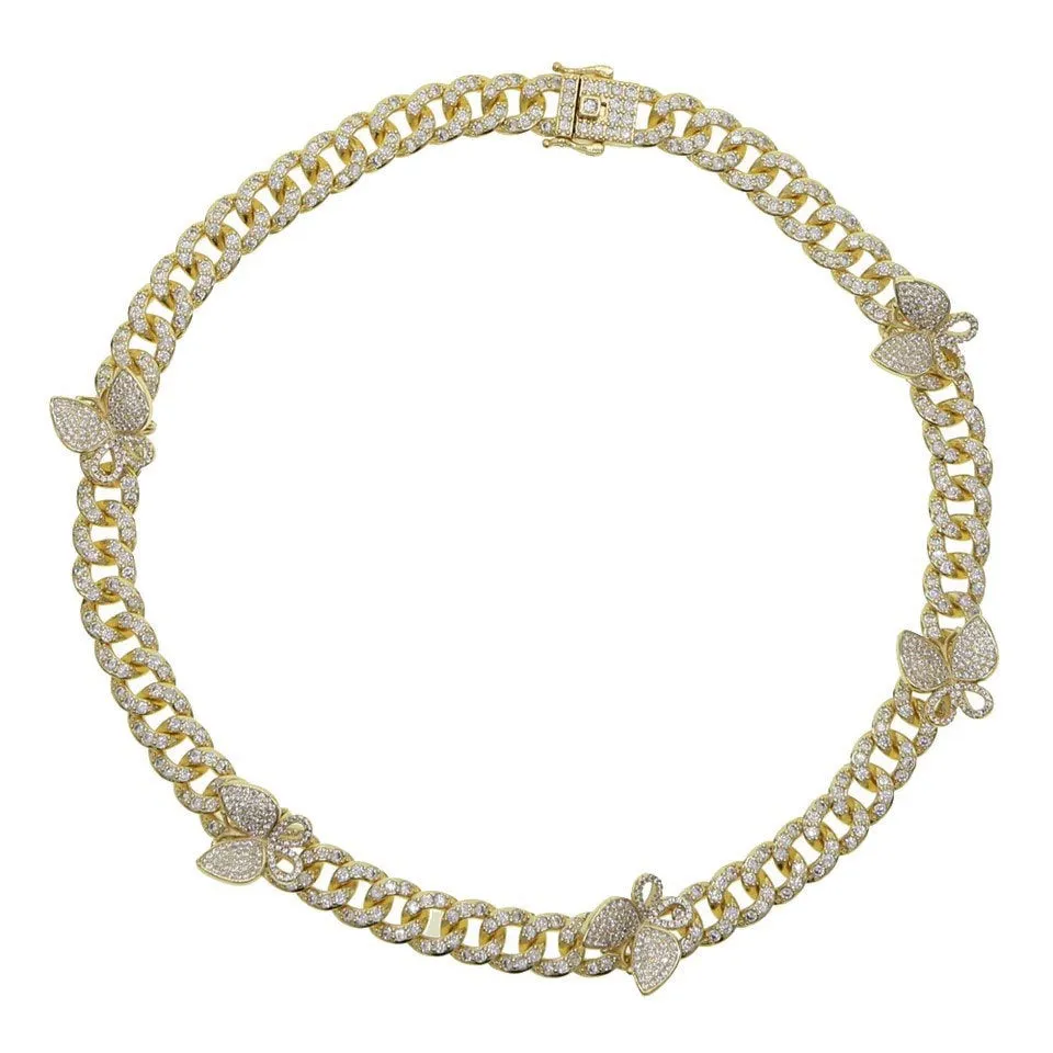 Butterfly Cuban choker chain necklace