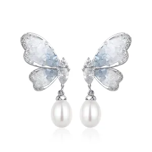 Butterfly Oval Pearl Earrings