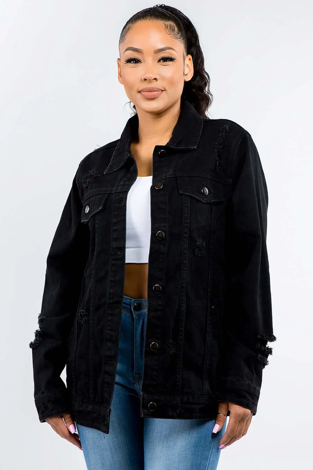 Button Up Distressed Denim Jacket – Trendy & Versatile