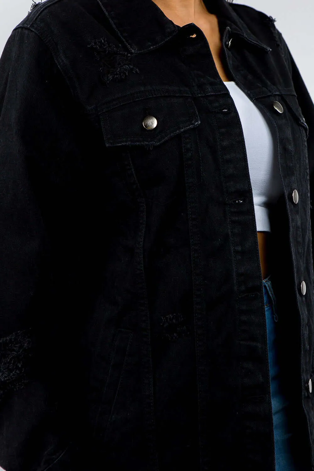 Button Up Distressed Denim Jacket – Trendy & Versatile