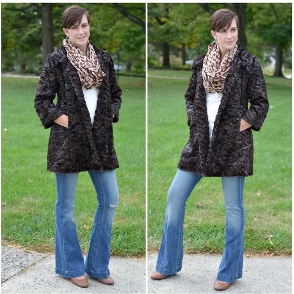 Cabi Minka Soft Brown Black Animal Print Coat