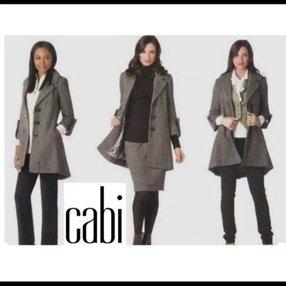 CABI Women’s Gray Wool Tweed Lined Shakespeare Swing Preppy Coat Size 6