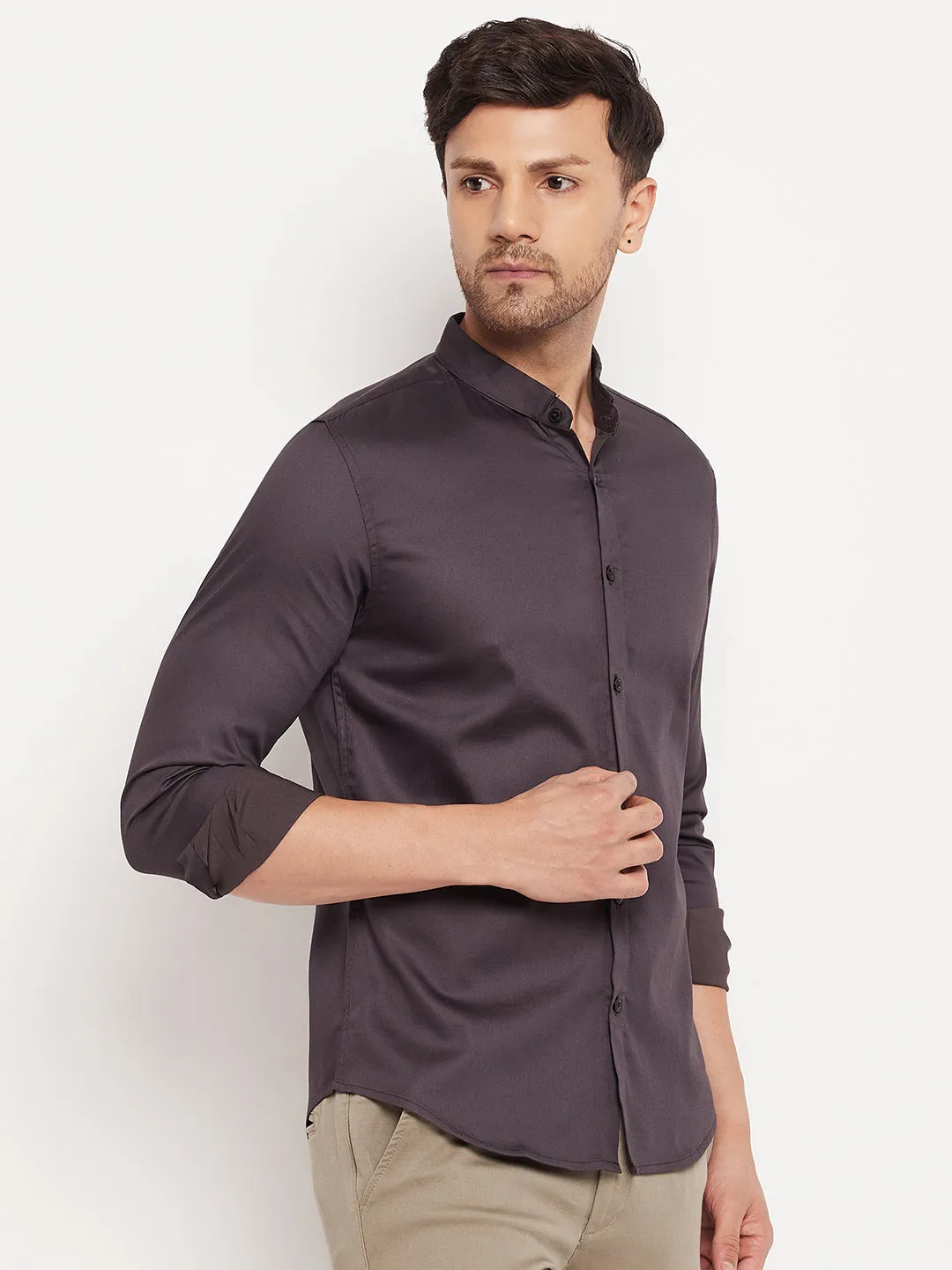 Camla Barcelona Button Up Full Sleeve Anthra Shirt For Men