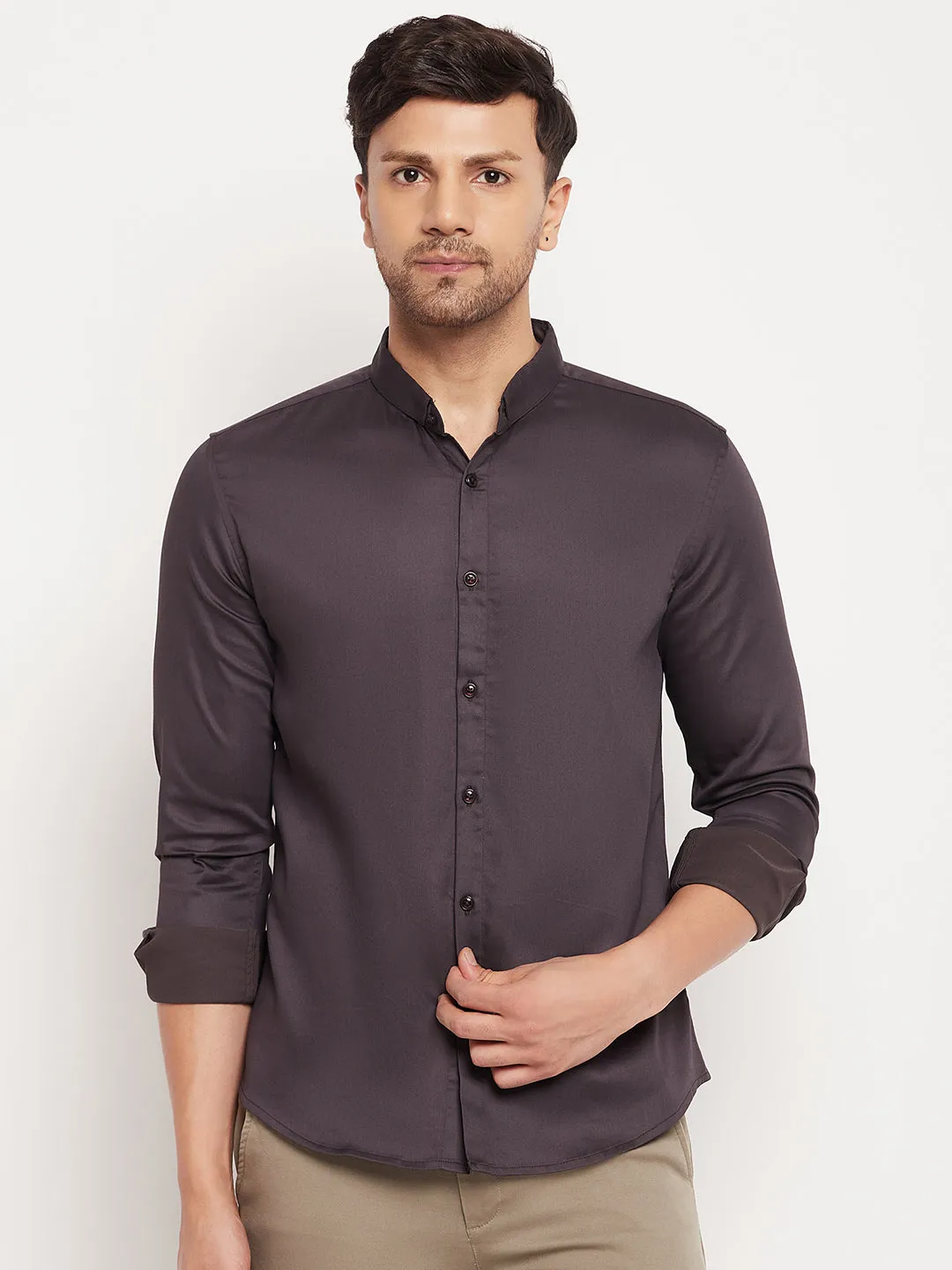 Camla Barcelona Button Up Full Sleeve Anthra Shirt For Men