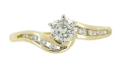 Cascading Diamonds Estate Engagement Ring in 14 Karat Yellow Gold