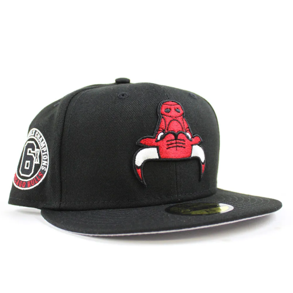 Chicago Bulls UPSIDE DOWN NBA CHAMP New Era 59fifty Fitted Hat (Black Gray Under Brim)