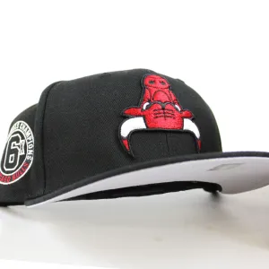 Chicago Bulls UPSIDE DOWN NBA CHAMP New Era 59fifty Fitted Hat (Black Gray Under Brim)
