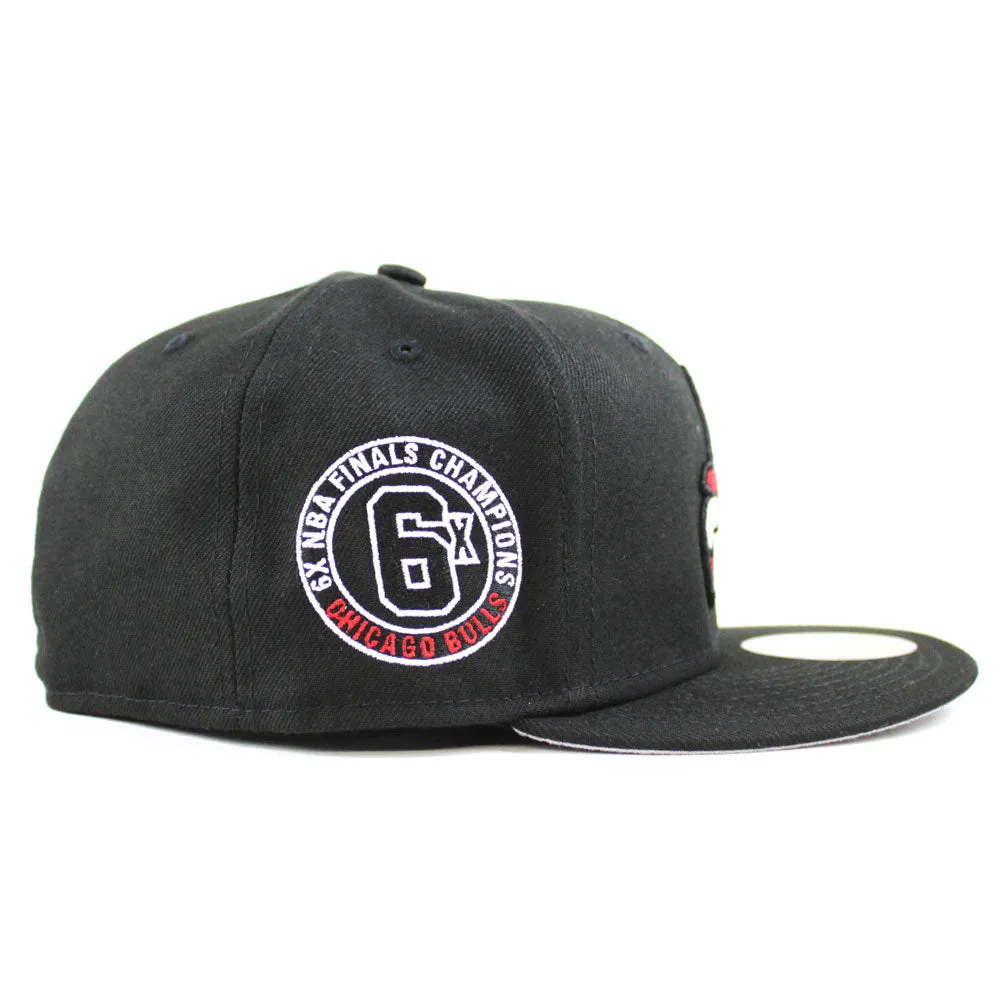 Chicago Bulls UPSIDE DOWN NBA CHAMP New Era 59fifty Fitted Hat (Black Gray Under Brim)