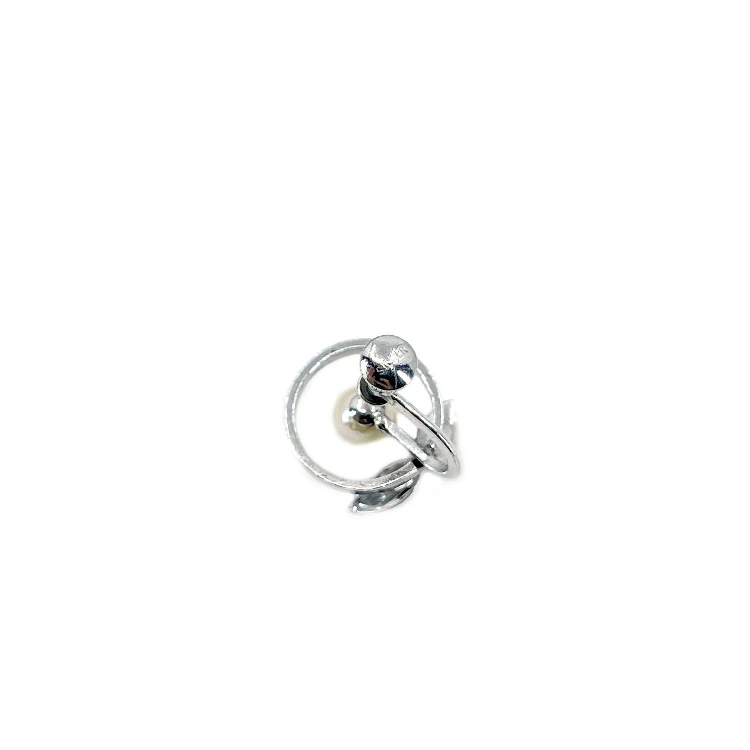 Circle Leaf Akoya Saltwater Cultured Pearl Vintage Screwback Earrings- Sterling Silver