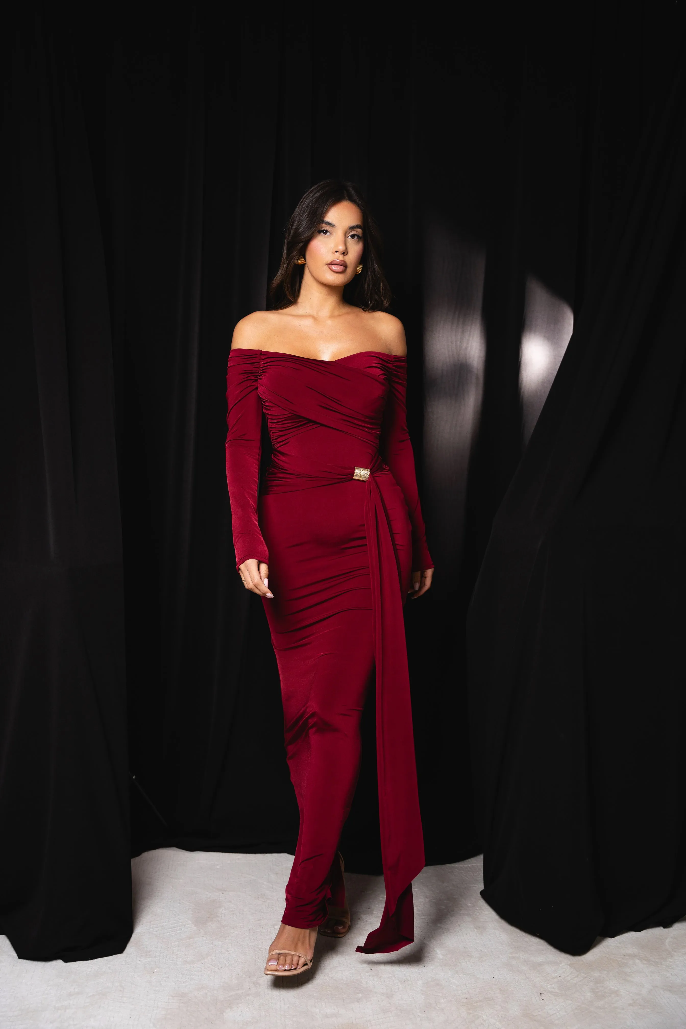 Clarina Burgundy Dress