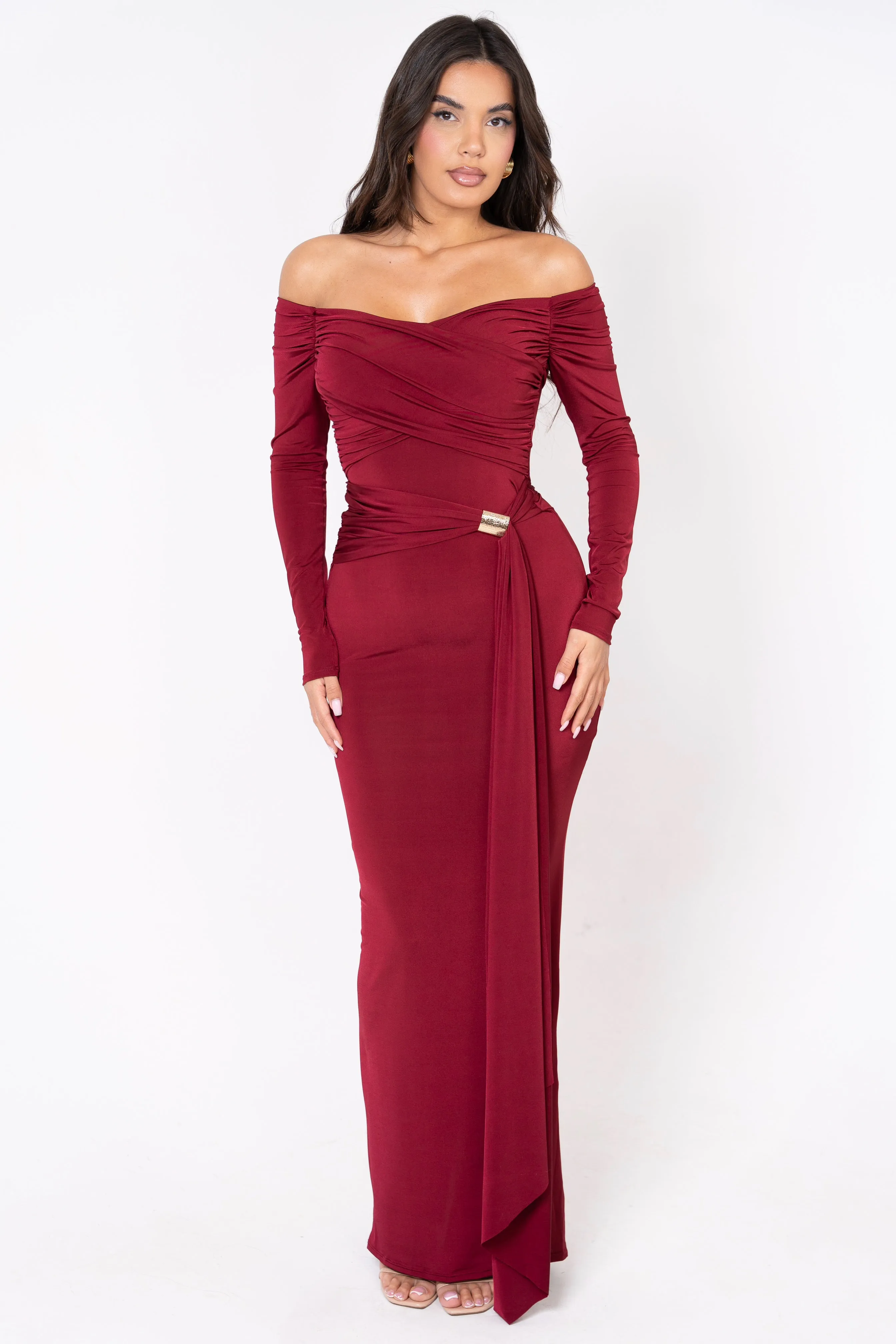 Clarina Burgundy Dress