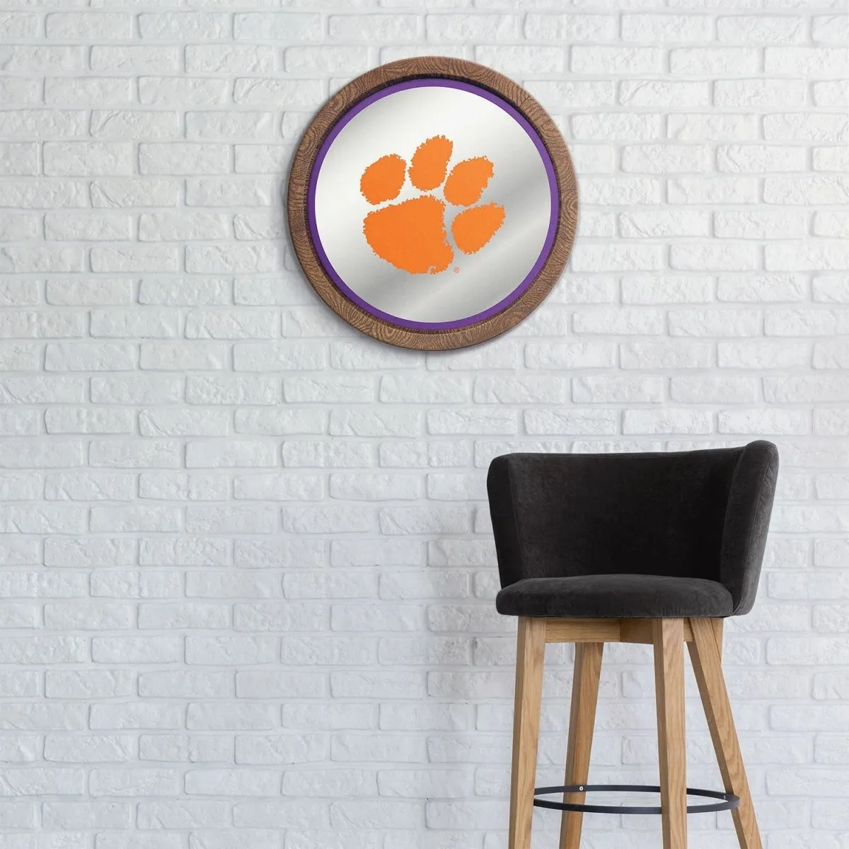 Clemson Tigers: Paw Print - Barrel Top Mirrored Wall Sign
