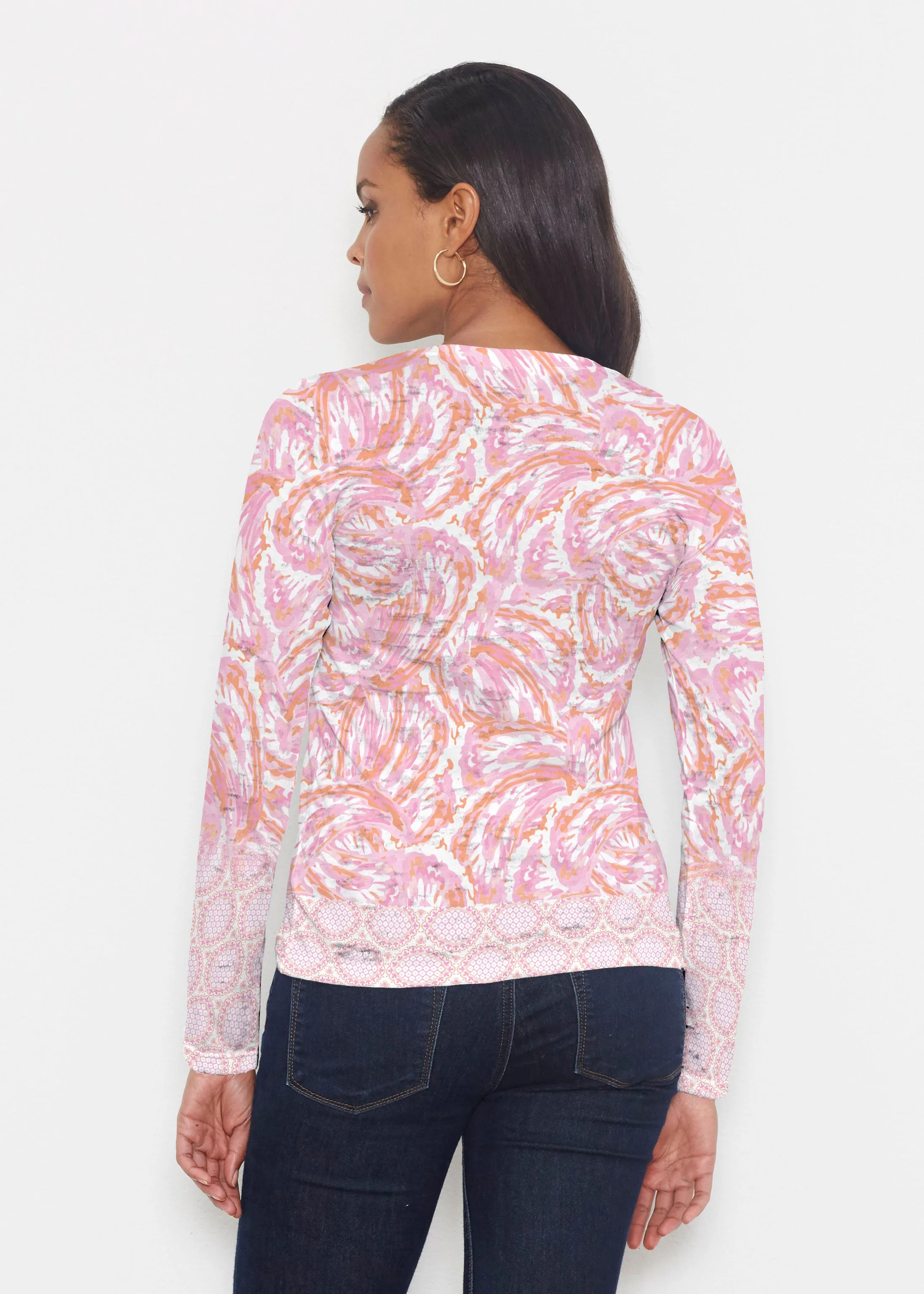 Coastal Paisley Pink (7754) ~ Signature Long Sleeve Crew Shirt