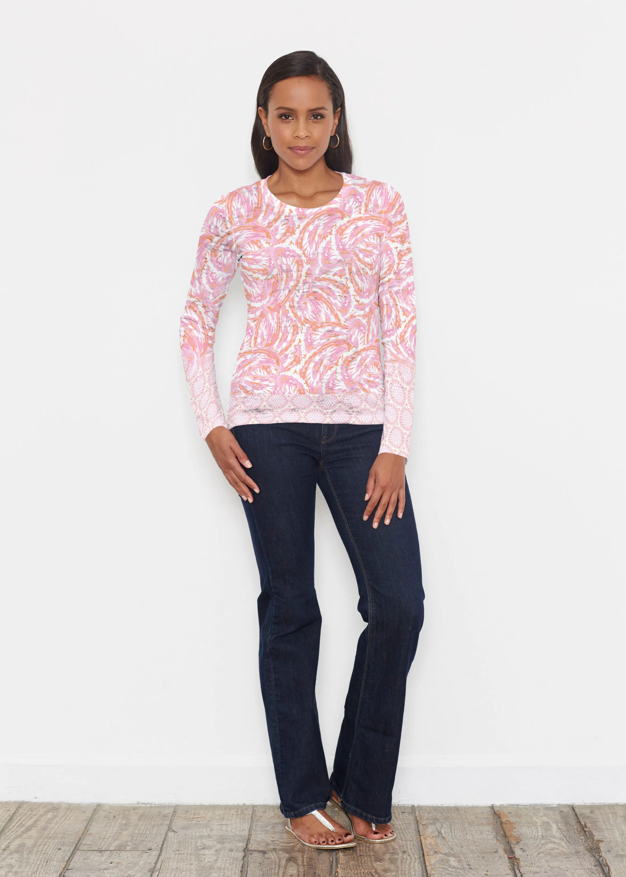 Coastal Paisley Pink (7754) ~ Signature Long Sleeve Crew Shirt