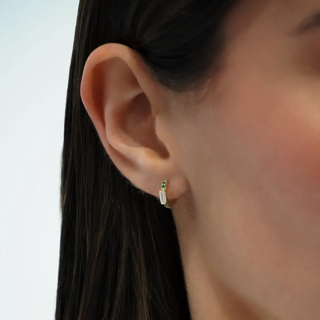 Colored Pave X Baguette Huggie Earring