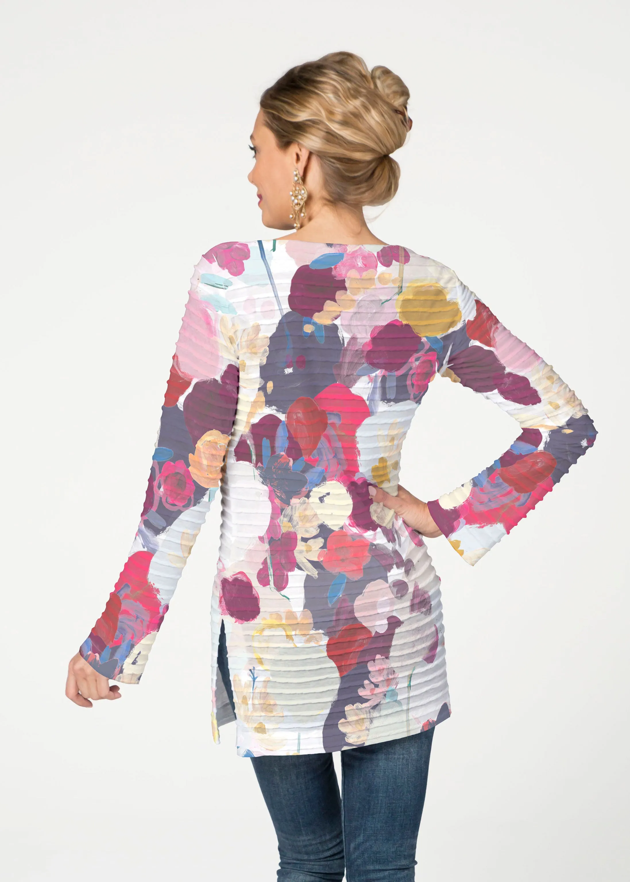 Colorful Poms (8063) ~ Banded Boatneck Tunic