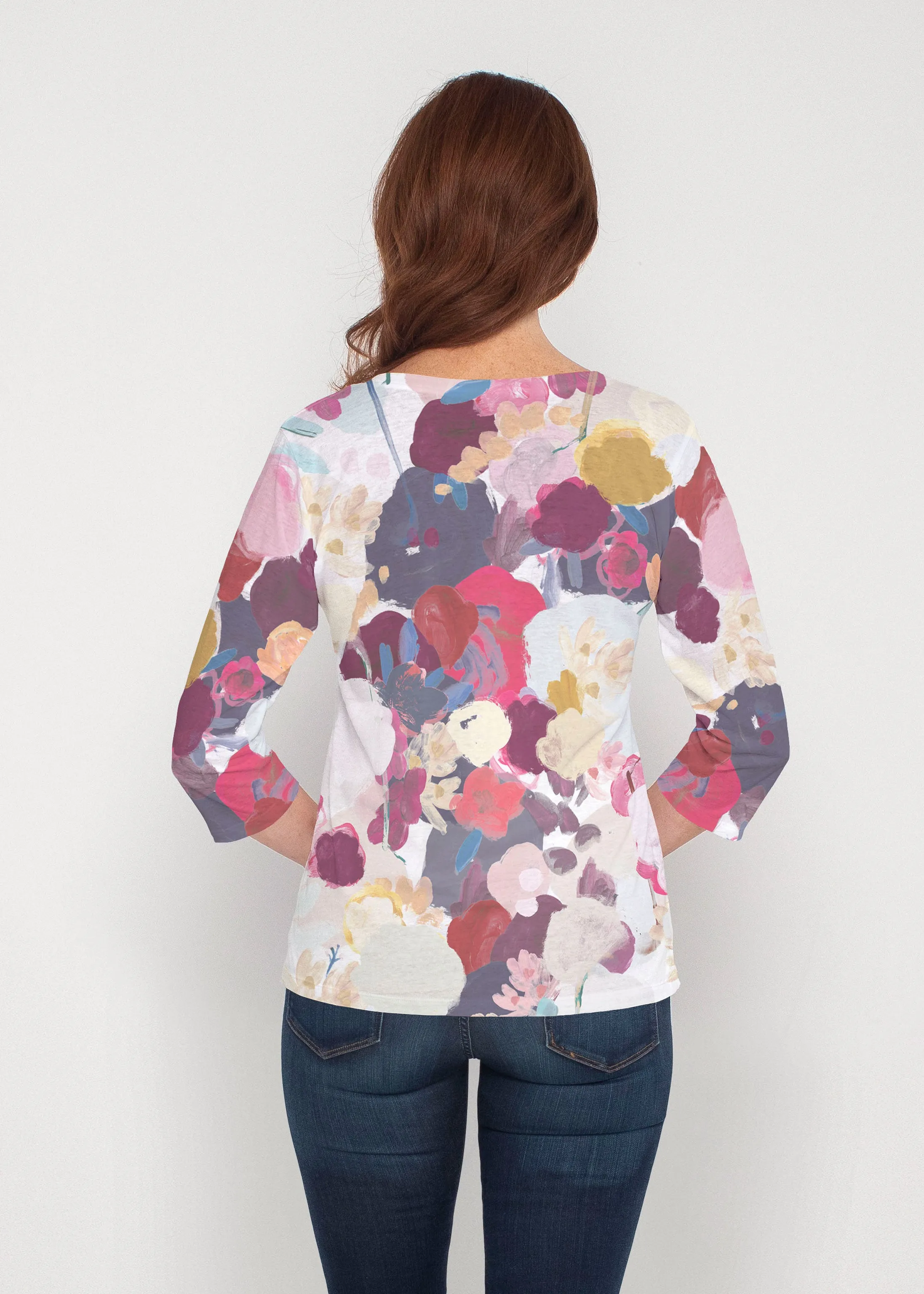 Colorful Poms (8063) ~ Signature 3/4 Sleeve V-Neck Top