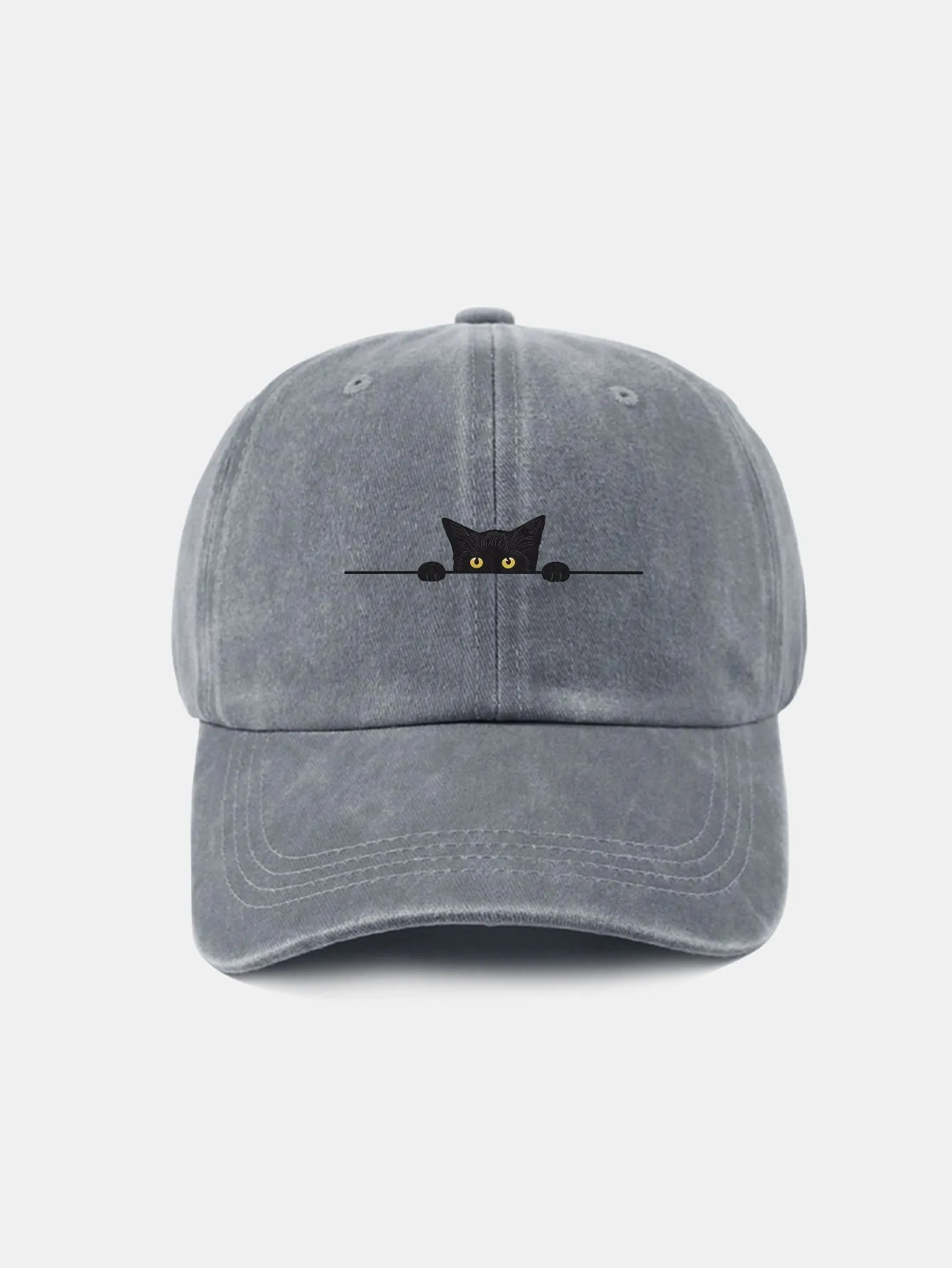 Corak Kucing Hitam Klasik Retro Dibasuh Cap Baseball Kapas Tertekan