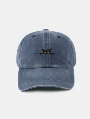Corak Kucing Hitam Klasik Retro Dibasuh Cap Baseball Kapas Tertekan