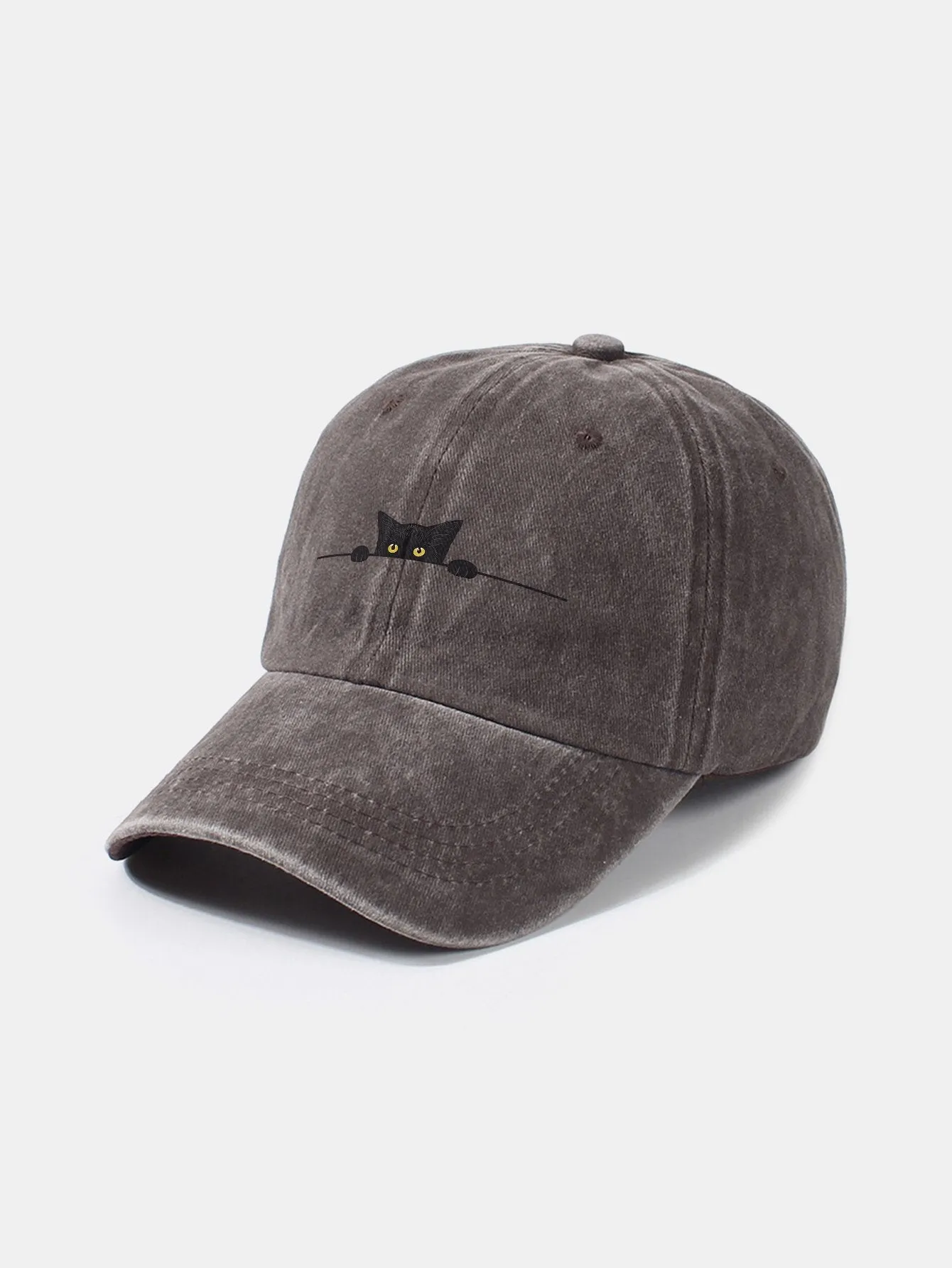 Corak Kucing Hitam Klasik Retro Dibasuh Cap Baseball Kapas Tertekan
