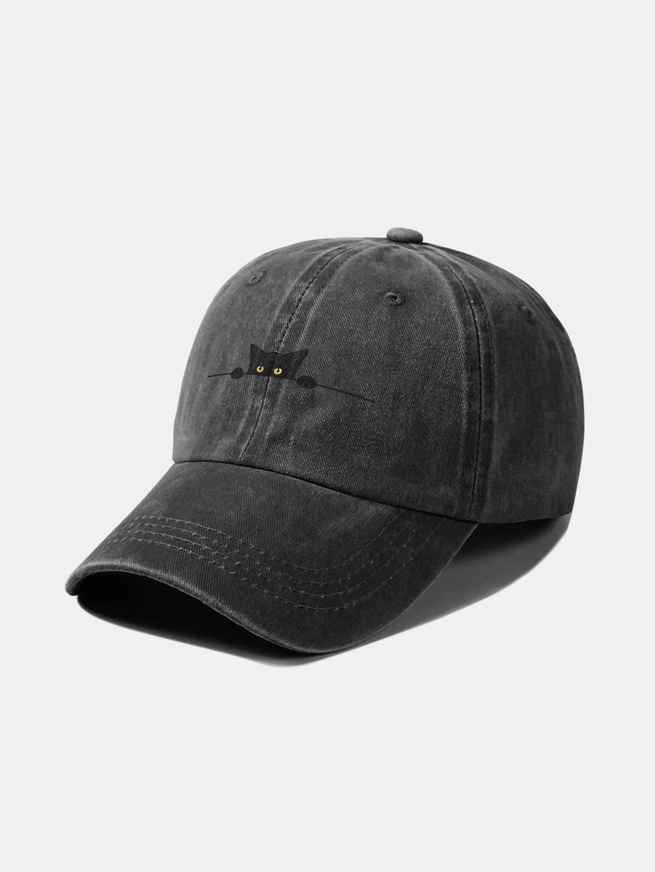 Corak Kucing Hitam Klasik Retro Dibasuh Cap Baseball Kapas Tertekan