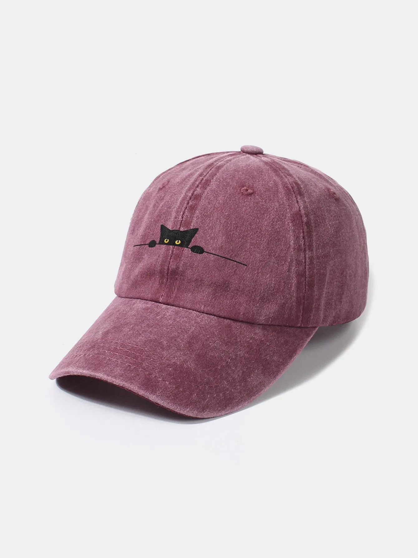 Corak Kucing Hitam Klasik Retro Dibasuh Cap Baseball Kapas Tertekan