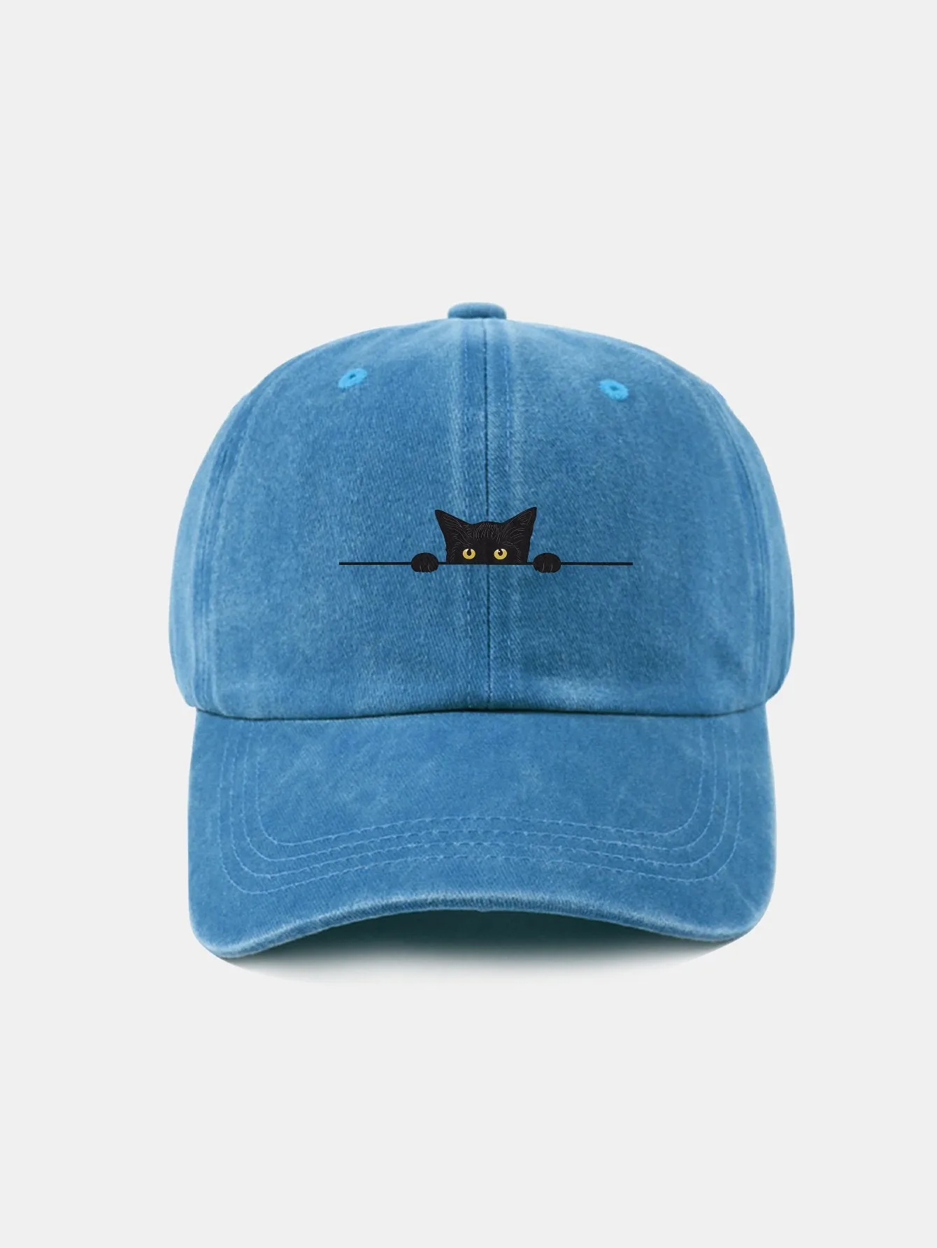 Corak Kucing Hitam Klasik Retro Dibasuh Cap Baseball Kapas Tertekan