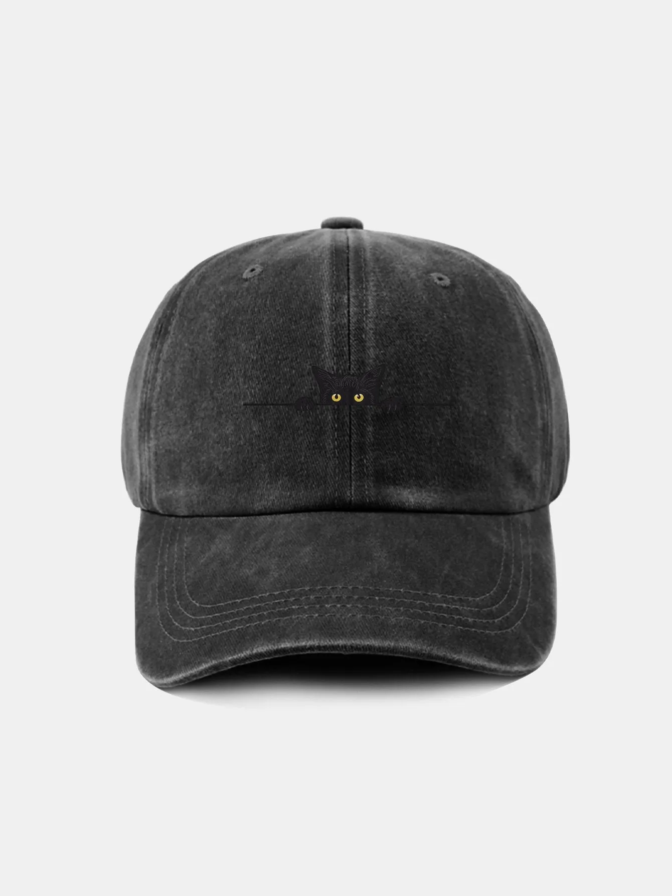 Corak Kucing Hitam Klasik Retro Dibasuh Cap Baseball Kapas Tertekan