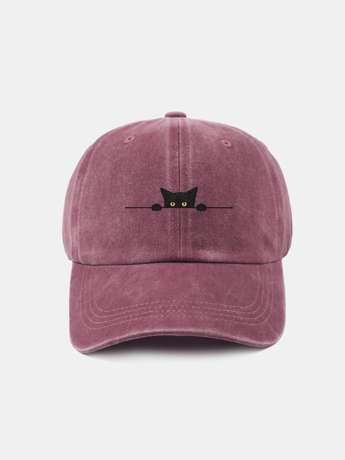Corak Kucing Hitam Klasik Retro Dibasuh Cap Baseball Kapas Tertekan