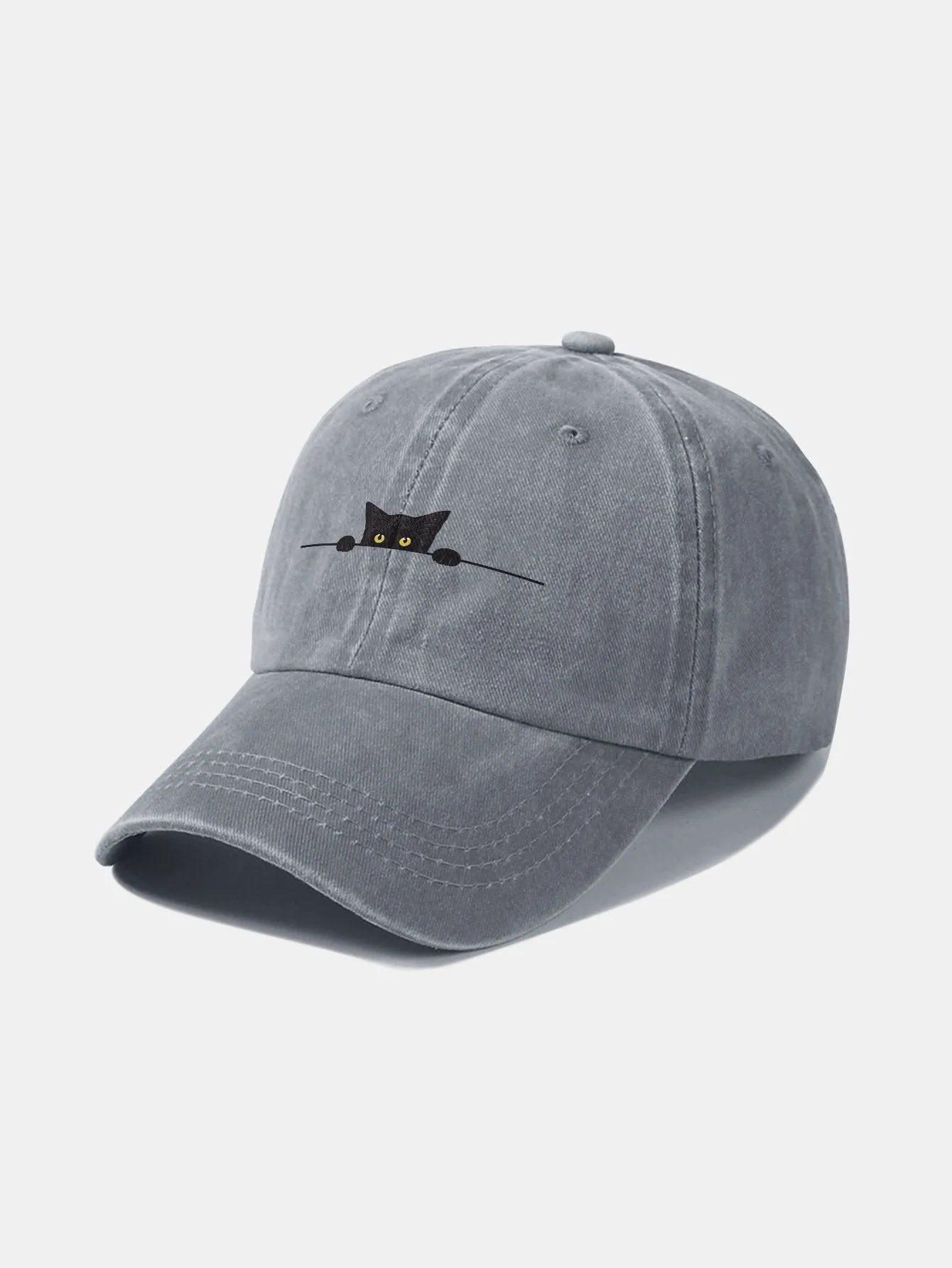 Corak Kucing Hitam Klasik Retro Dibasuh Cap Baseball Kapas Tertekan