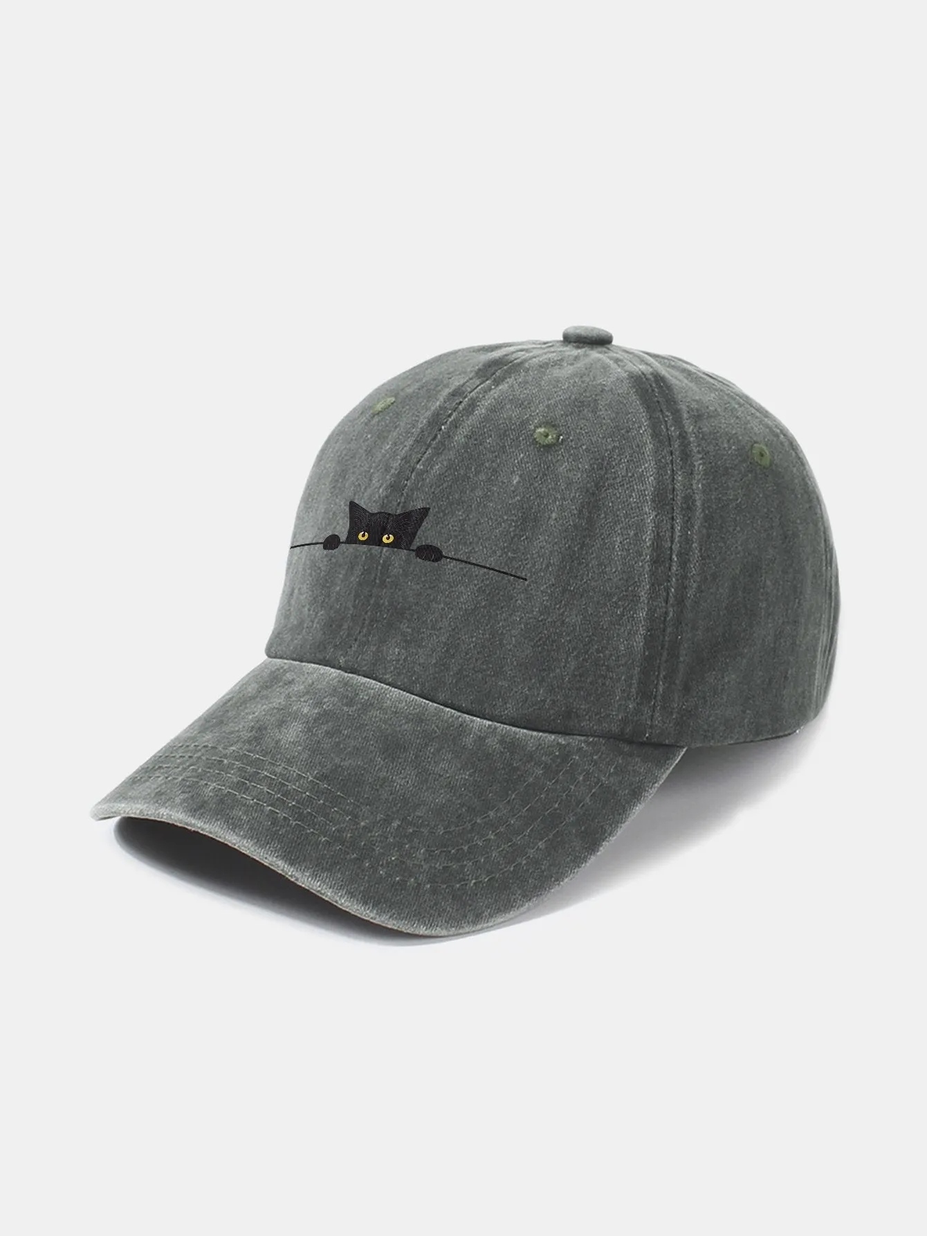 Corak Kucing Hitam Klasik Retro Dibasuh Cap Baseball Kapas Tertekan