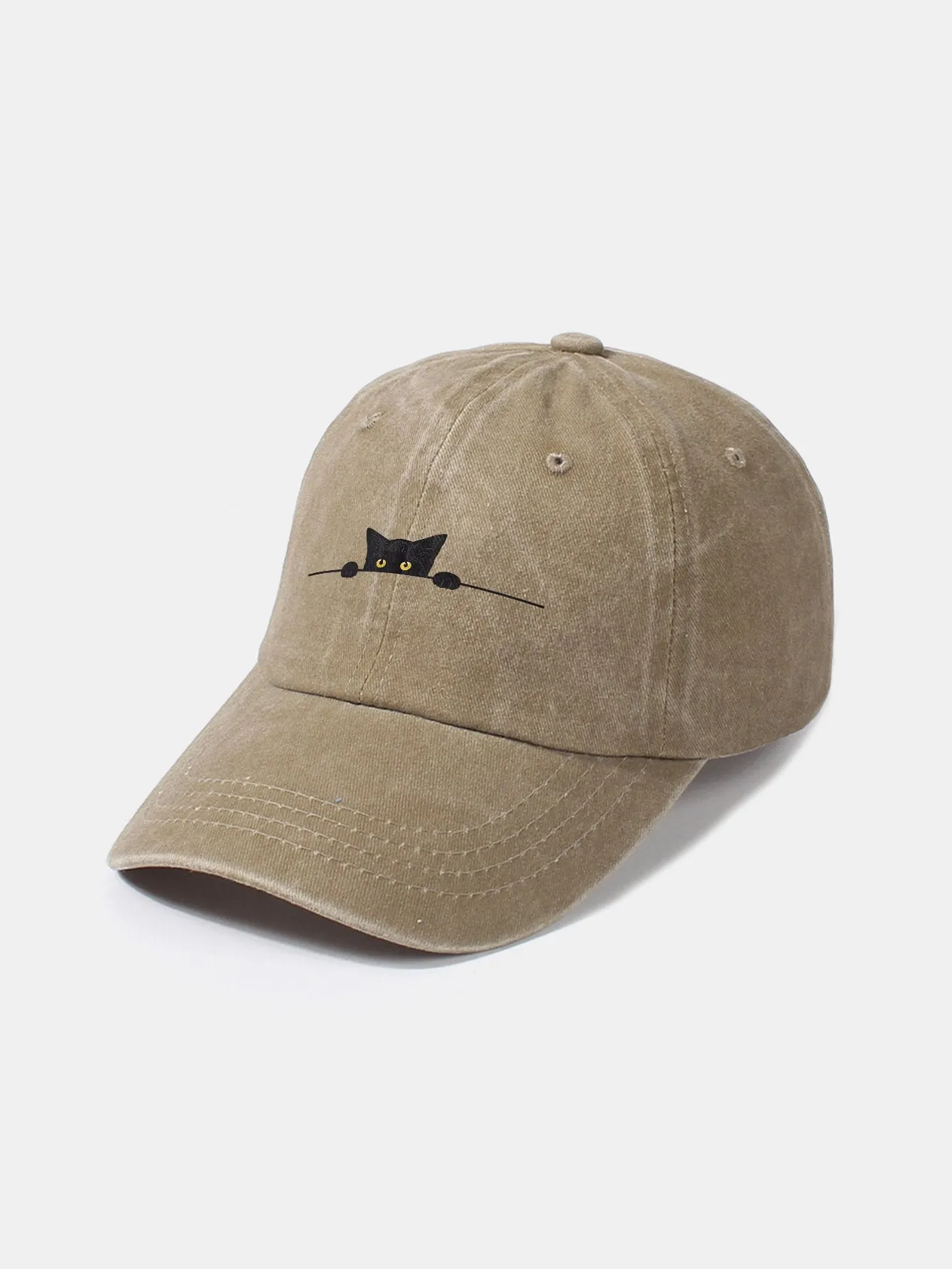 Corak Kucing Hitam Klasik Retro Dibasuh Cap Baseball Kapas Tertekan