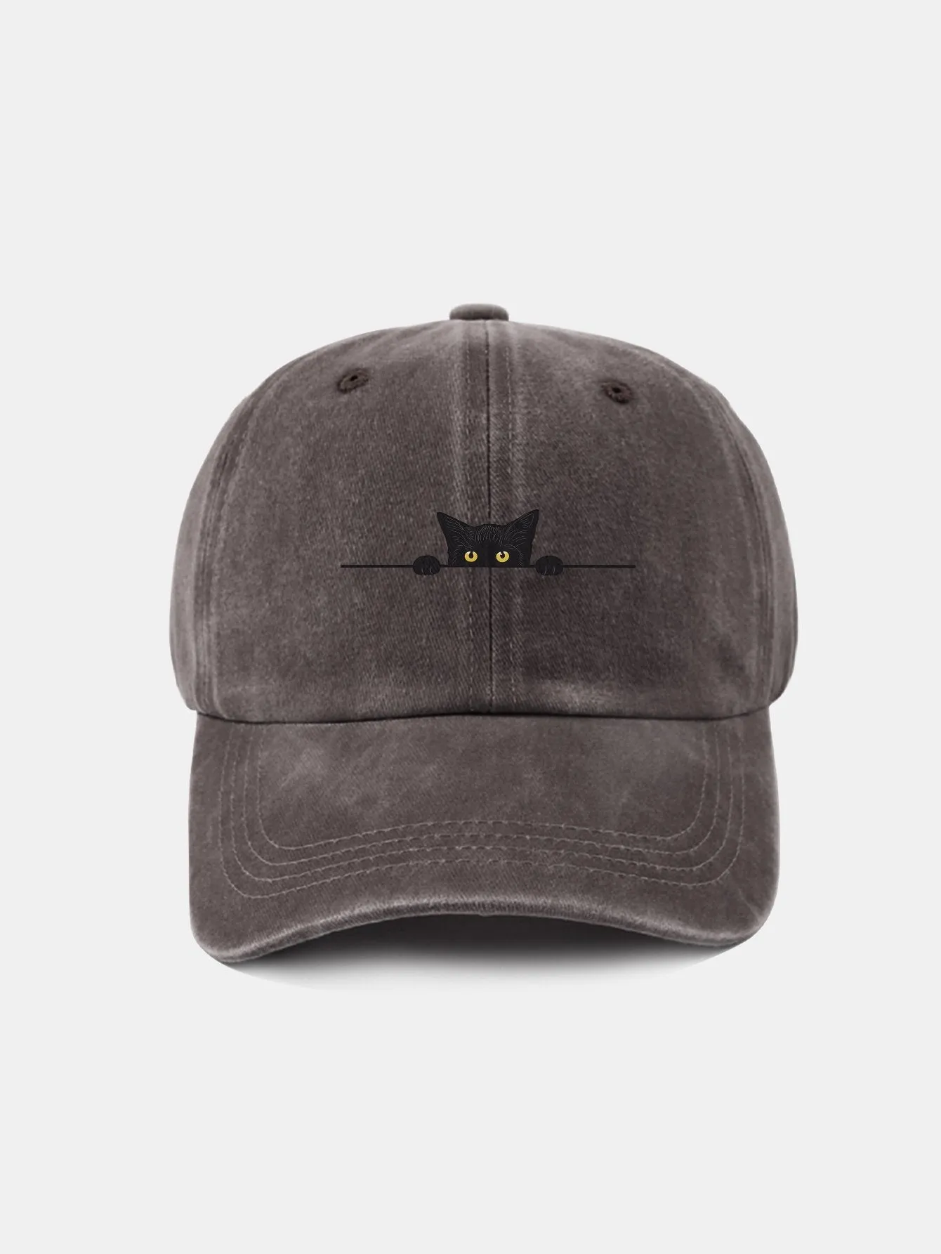 Corak Kucing Hitam Klasik Retro Dibasuh Cap Baseball Kapas Tertekan