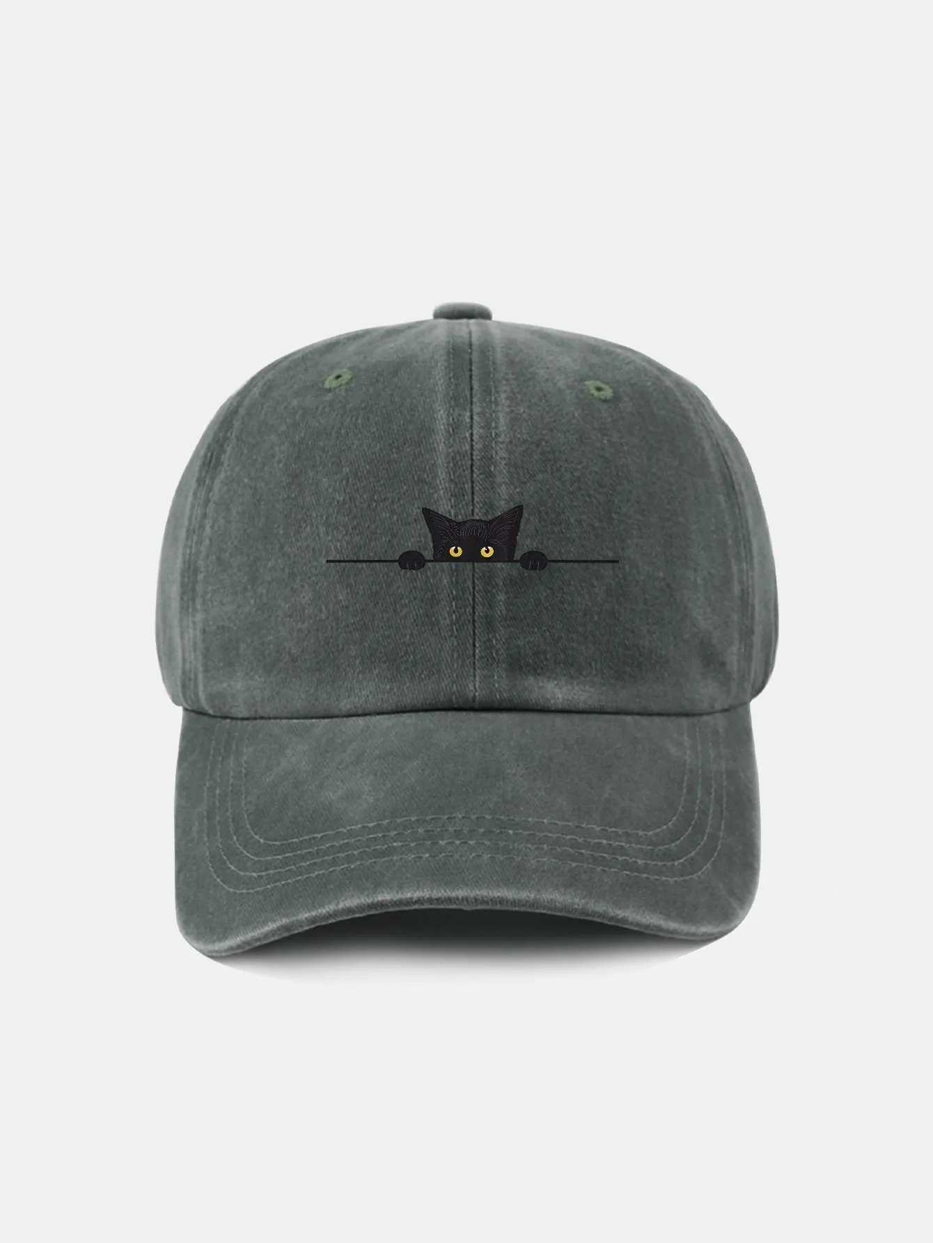Corak Kucing Hitam Klasik Retro Dibasuh Cap Baseball Kapas Tertekan