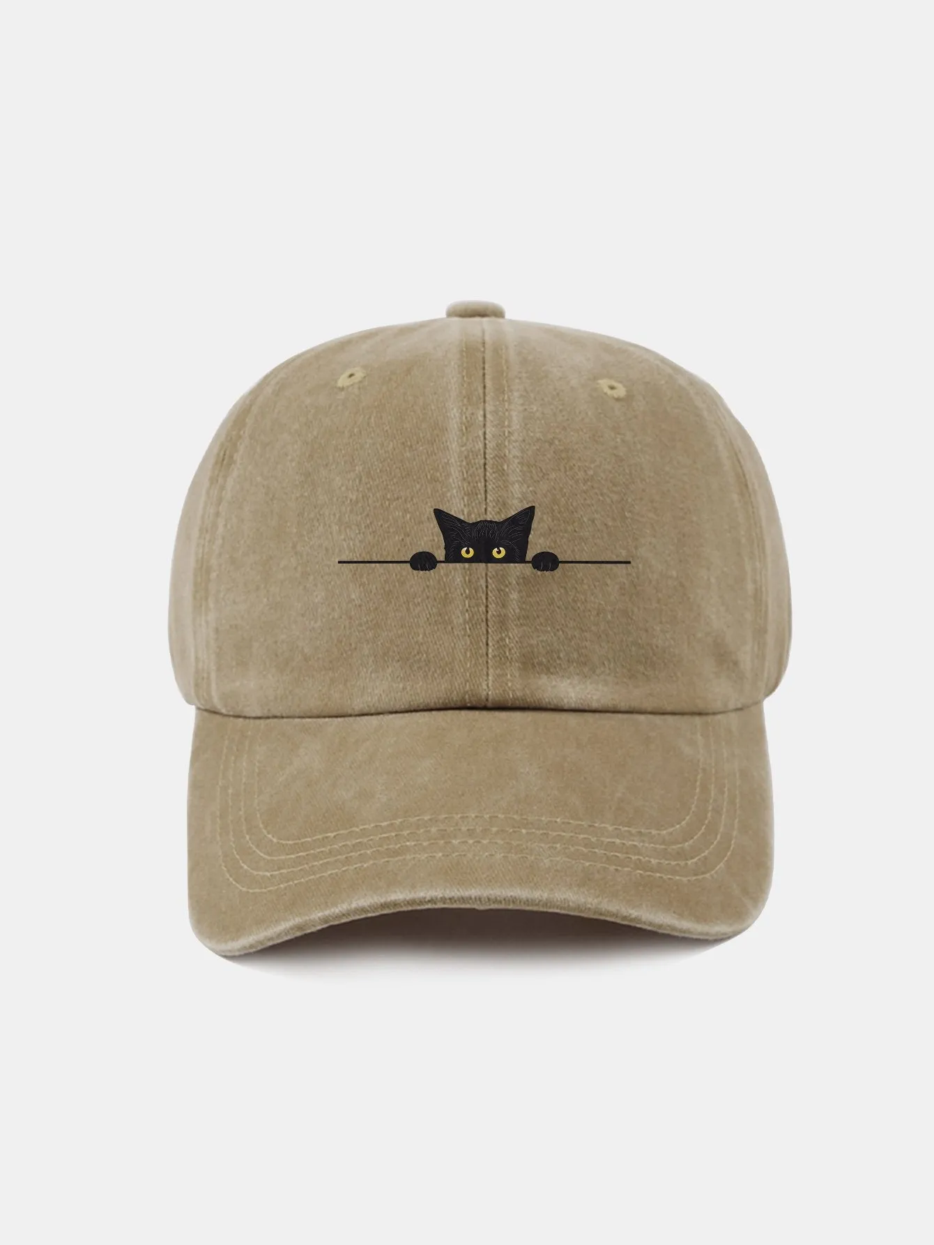 Corak Kucing Hitam Klasik Retro Dibasuh Cap Baseball Kapas Tertekan