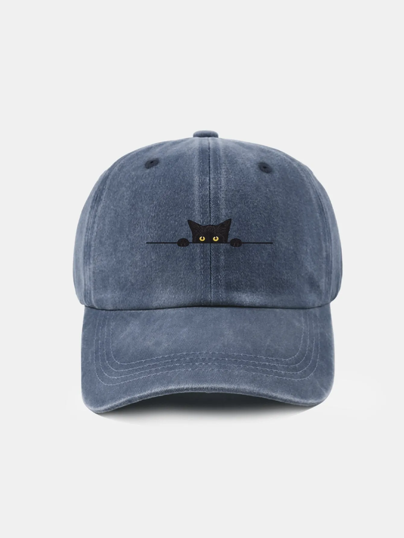 Corak Kucing Hitam Klasik Retro Dibasuh Cap Baseball Kapas Tertekan