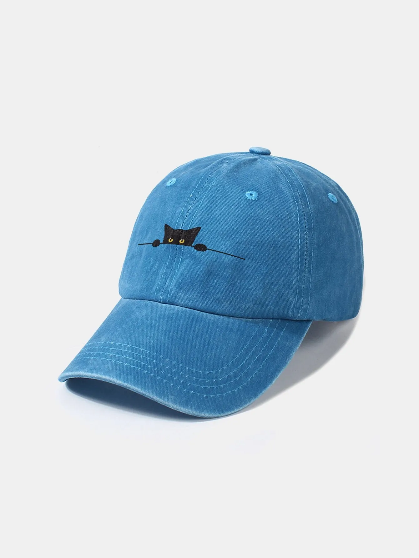 Corak Kucing Hitam Klasik Retro Dibasuh Cap Baseball Kapas Tertekan