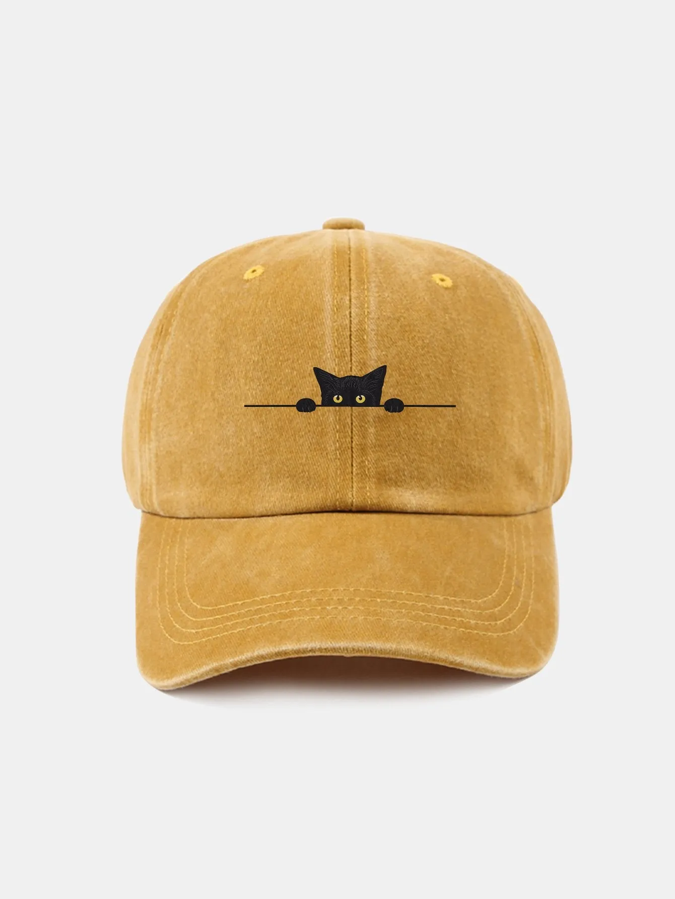 Corak Kucing Hitam Klasik Retro Dibasuh Cap Baseball Kapas Tertekan