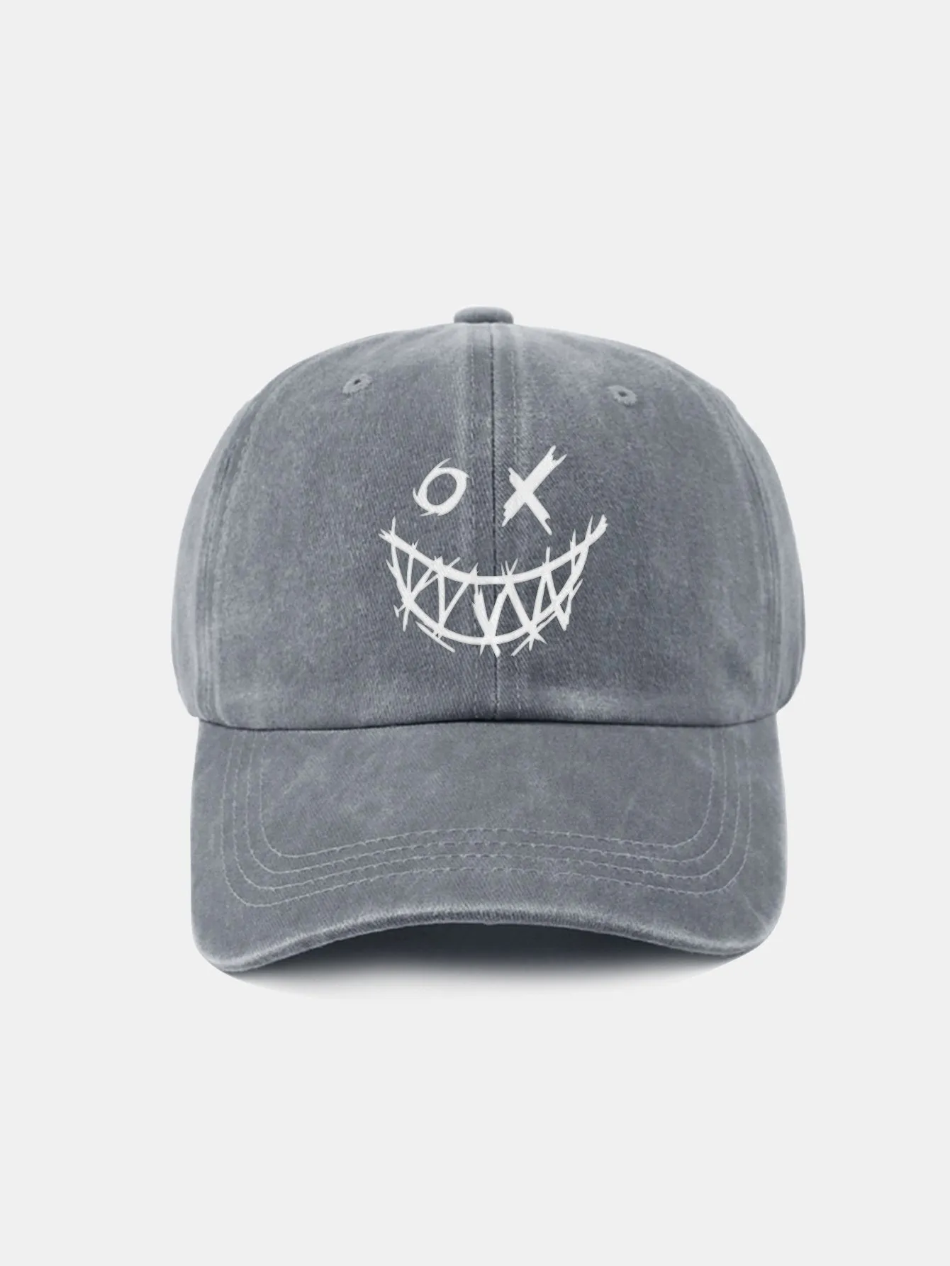 Corak wajah smiley jahat klasik cap besbol kapas yang dibasuh retro