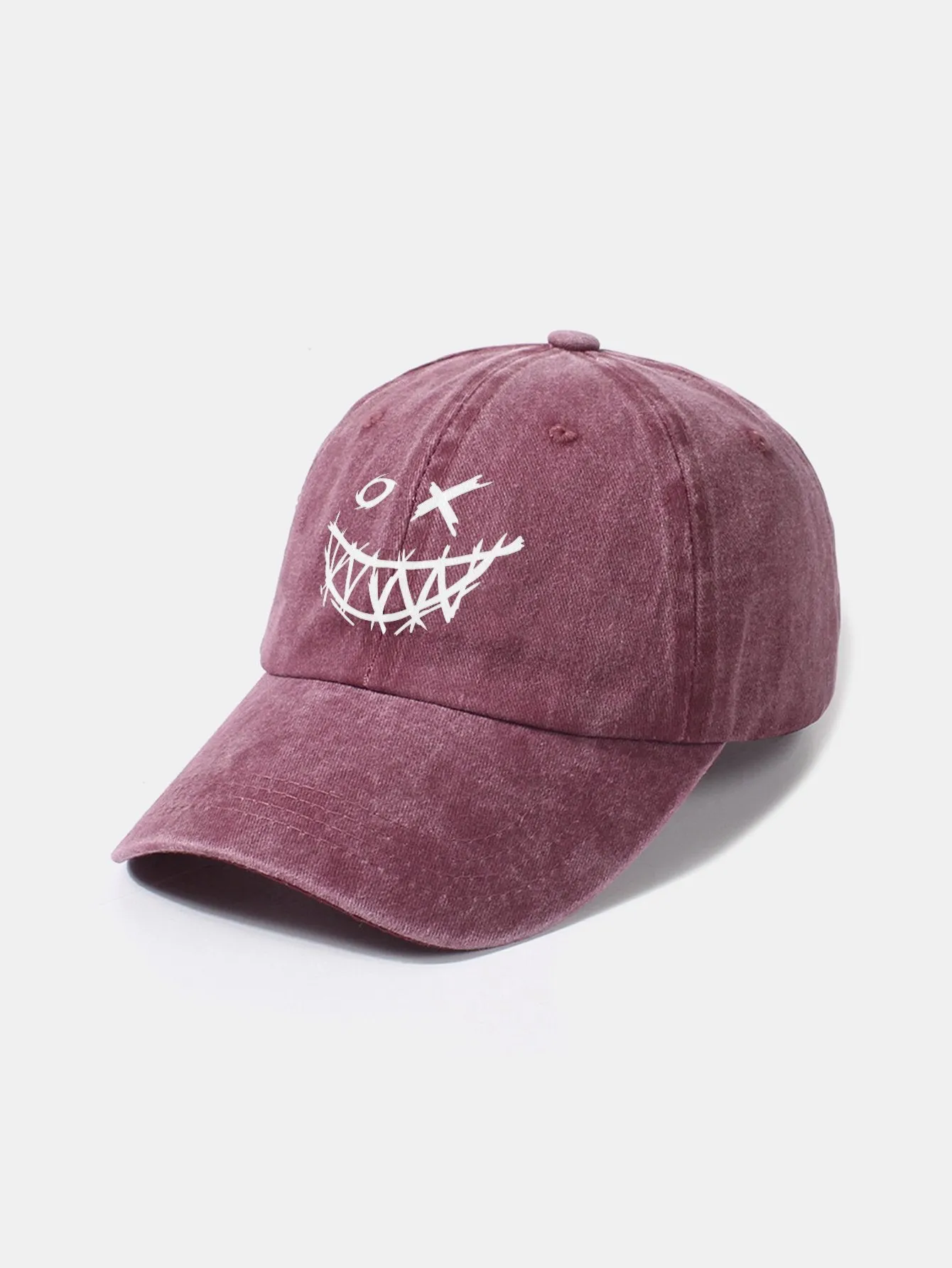 Corak wajah smiley jahat klasik cap besbol kapas yang dibasuh retro