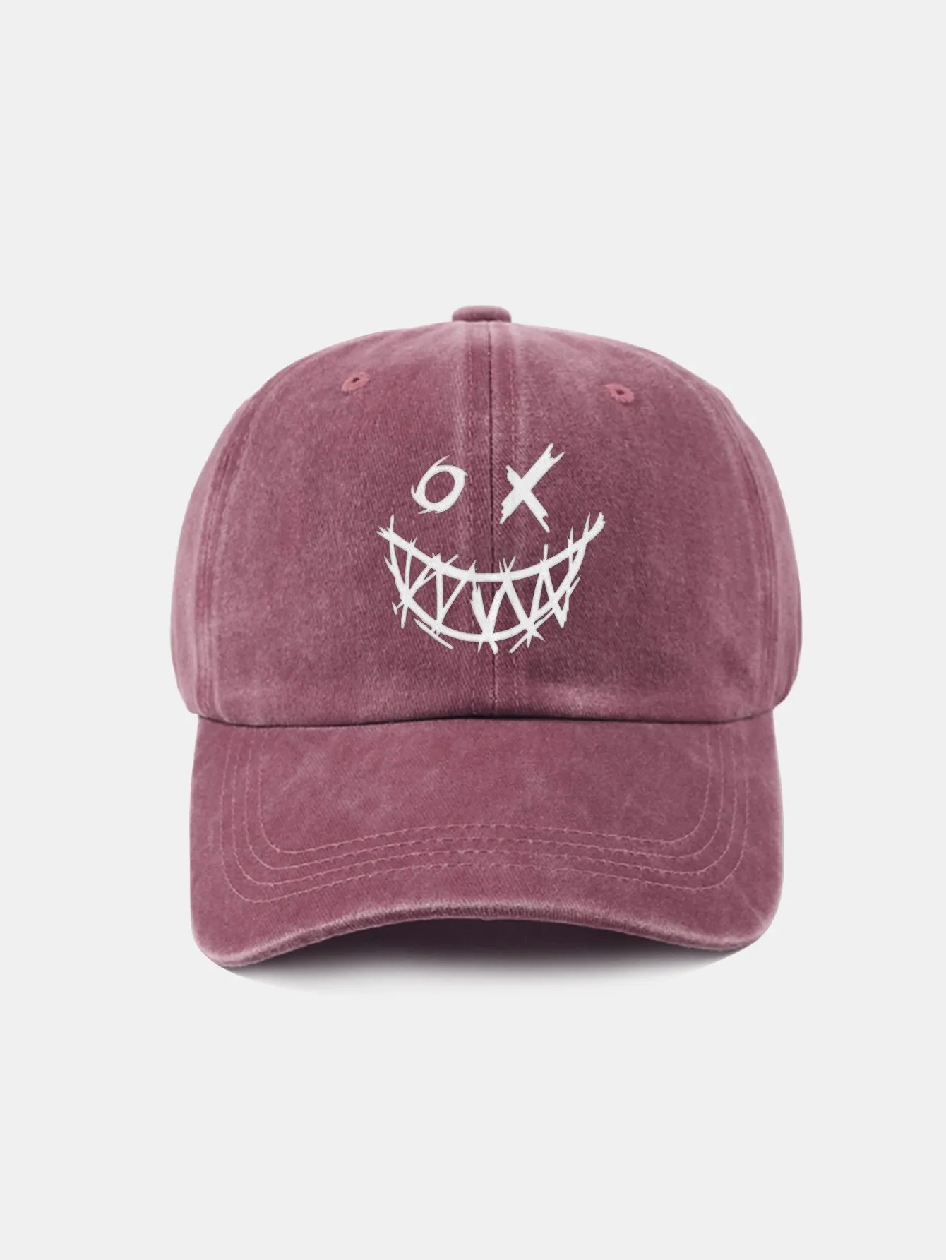 Corak wajah smiley jahat klasik cap besbol kapas yang dibasuh retro