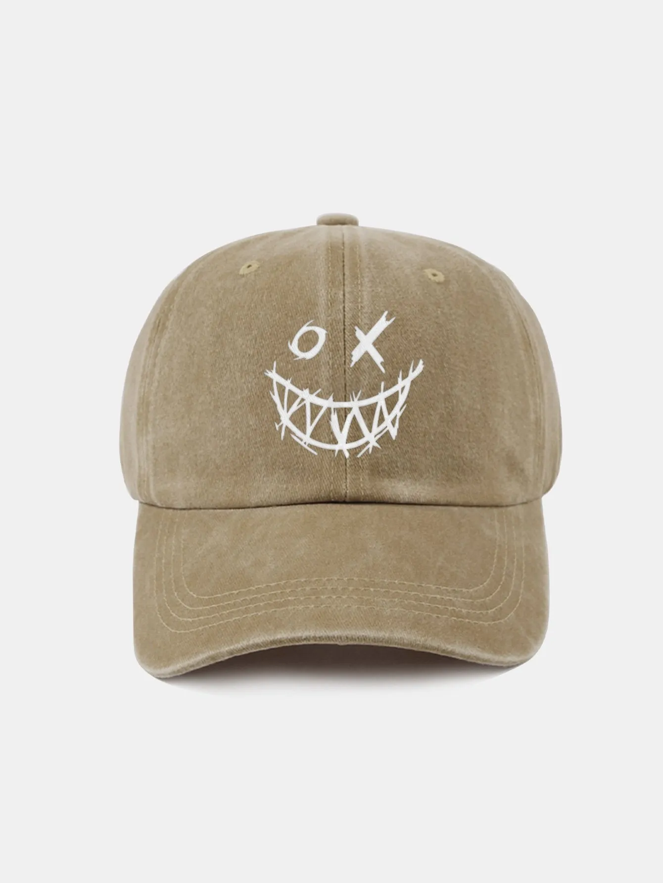 Corak wajah smiley jahat klasik cap besbol kapas yang dibasuh retro
