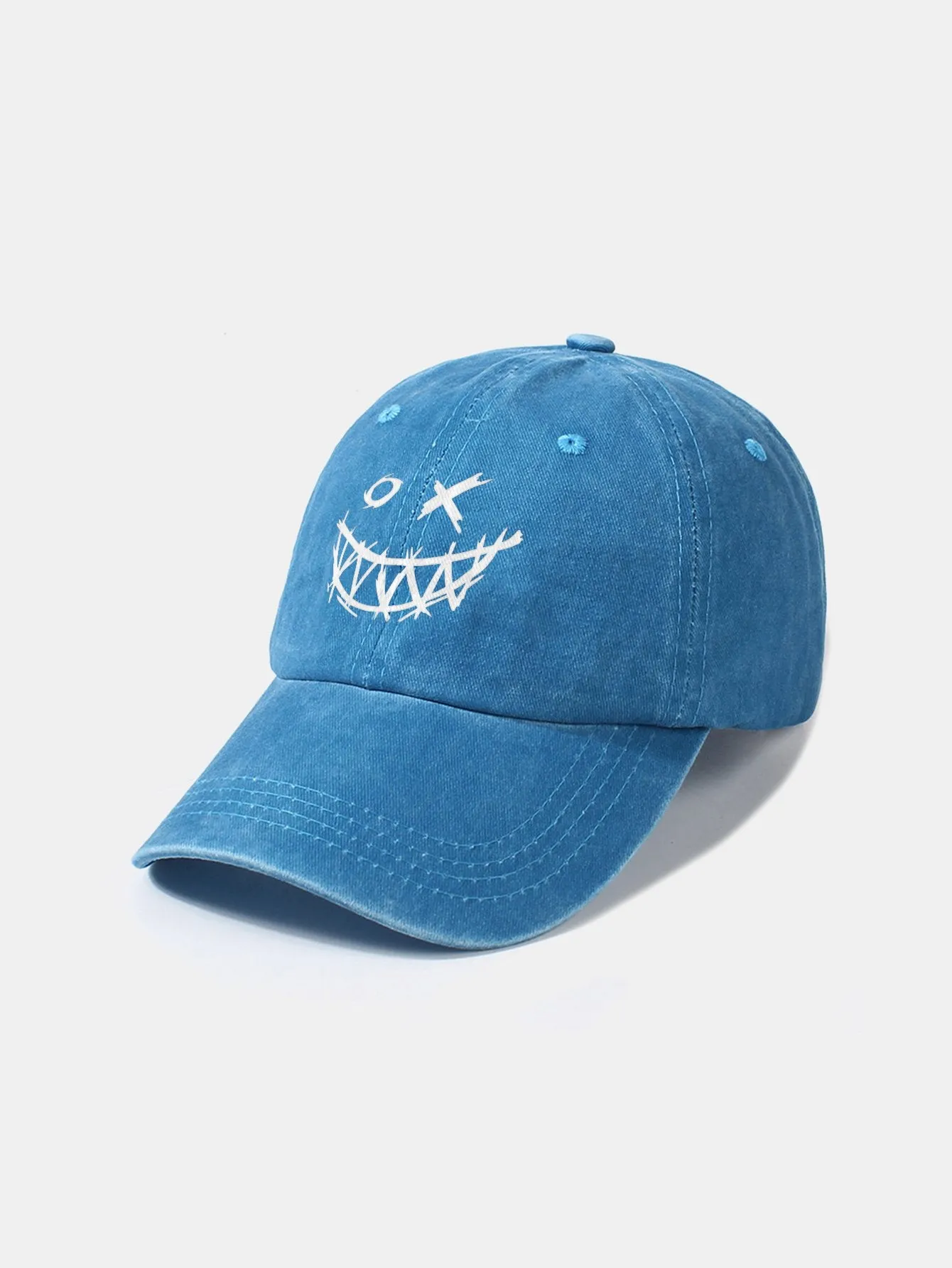 Corak wajah smiley jahat klasik cap besbol kapas yang dibasuh retro