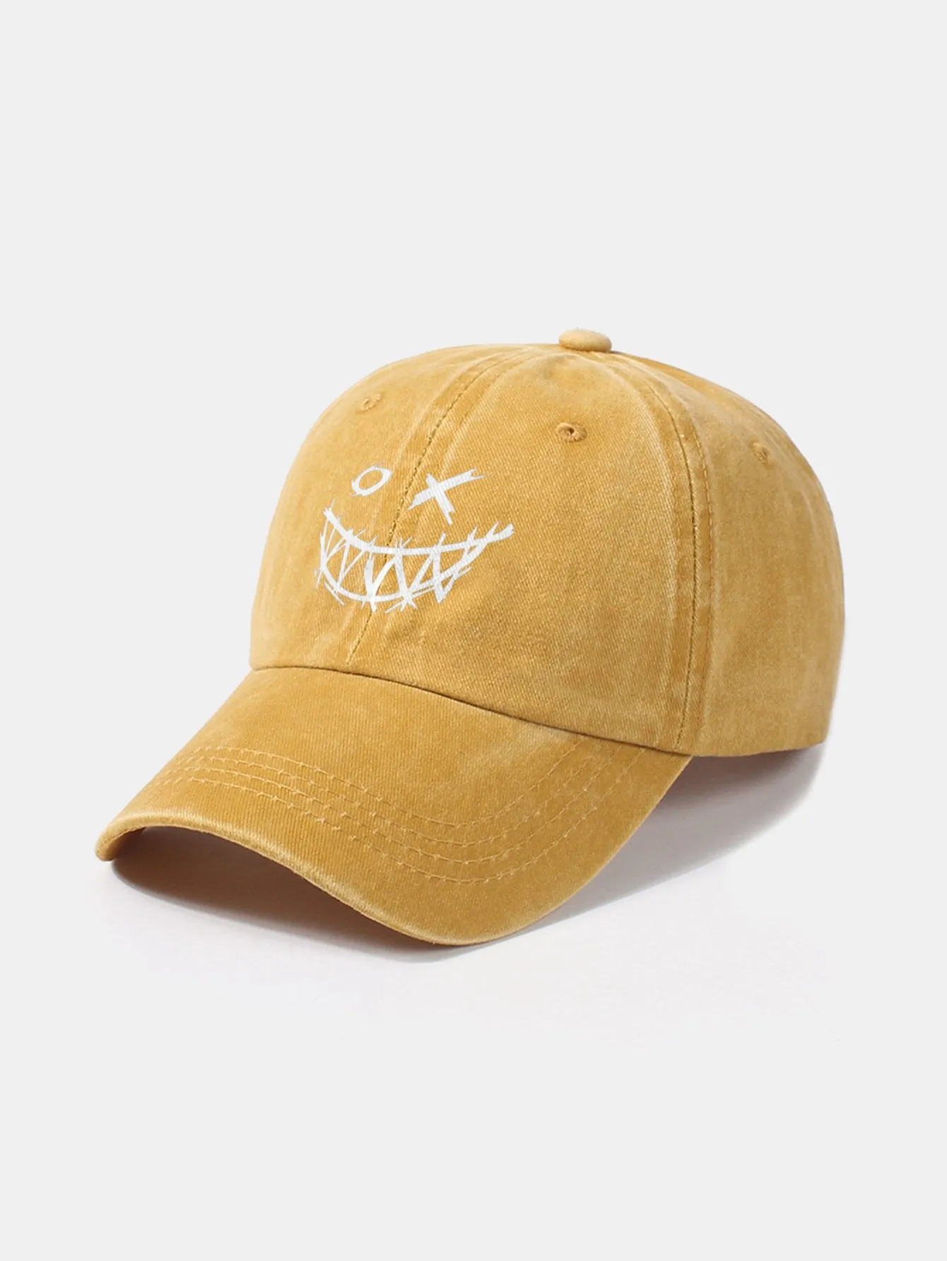 Corak wajah smiley jahat klasik cap besbol kapas yang dibasuh retro
