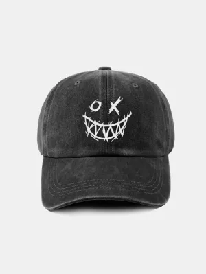 Corak wajah smiley jahat klasik cap besbol kapas yang dibasuh retro