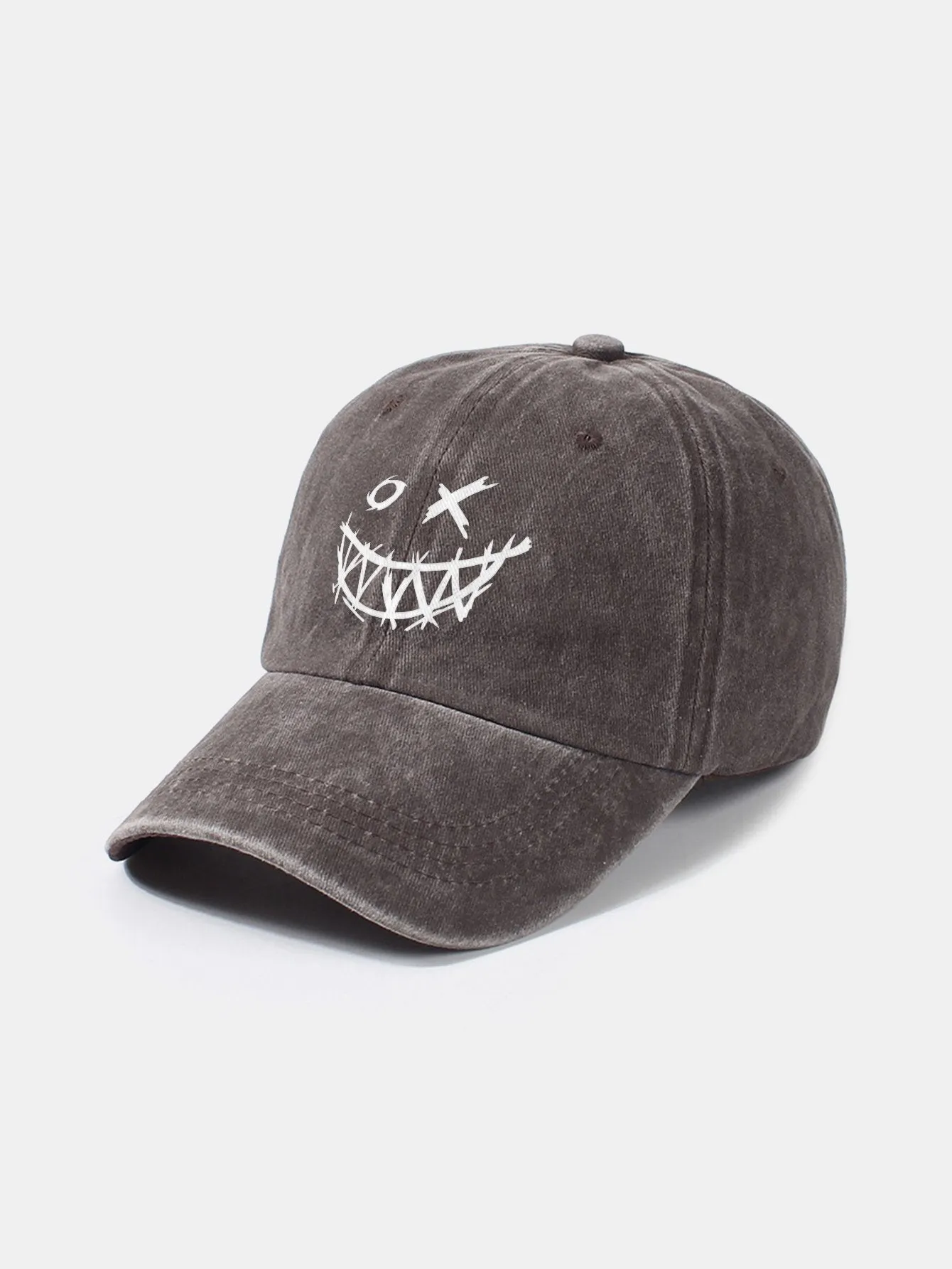 Corak wajah smiley jahat klasik cap besbol kapas yang dibasuh retro