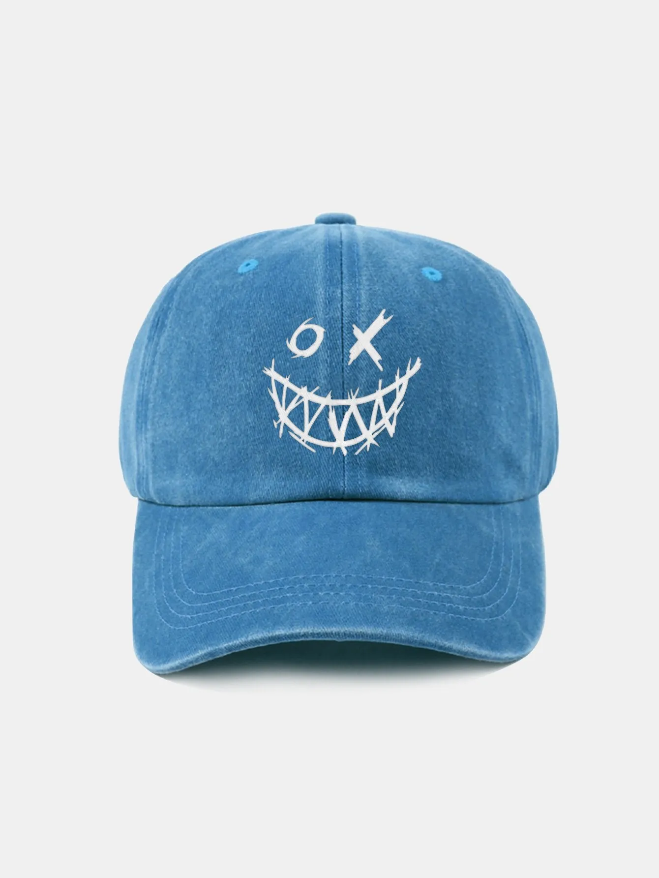 Corak wajah smiley jahat klasik cap besbol kapas yang dibasuh retro
