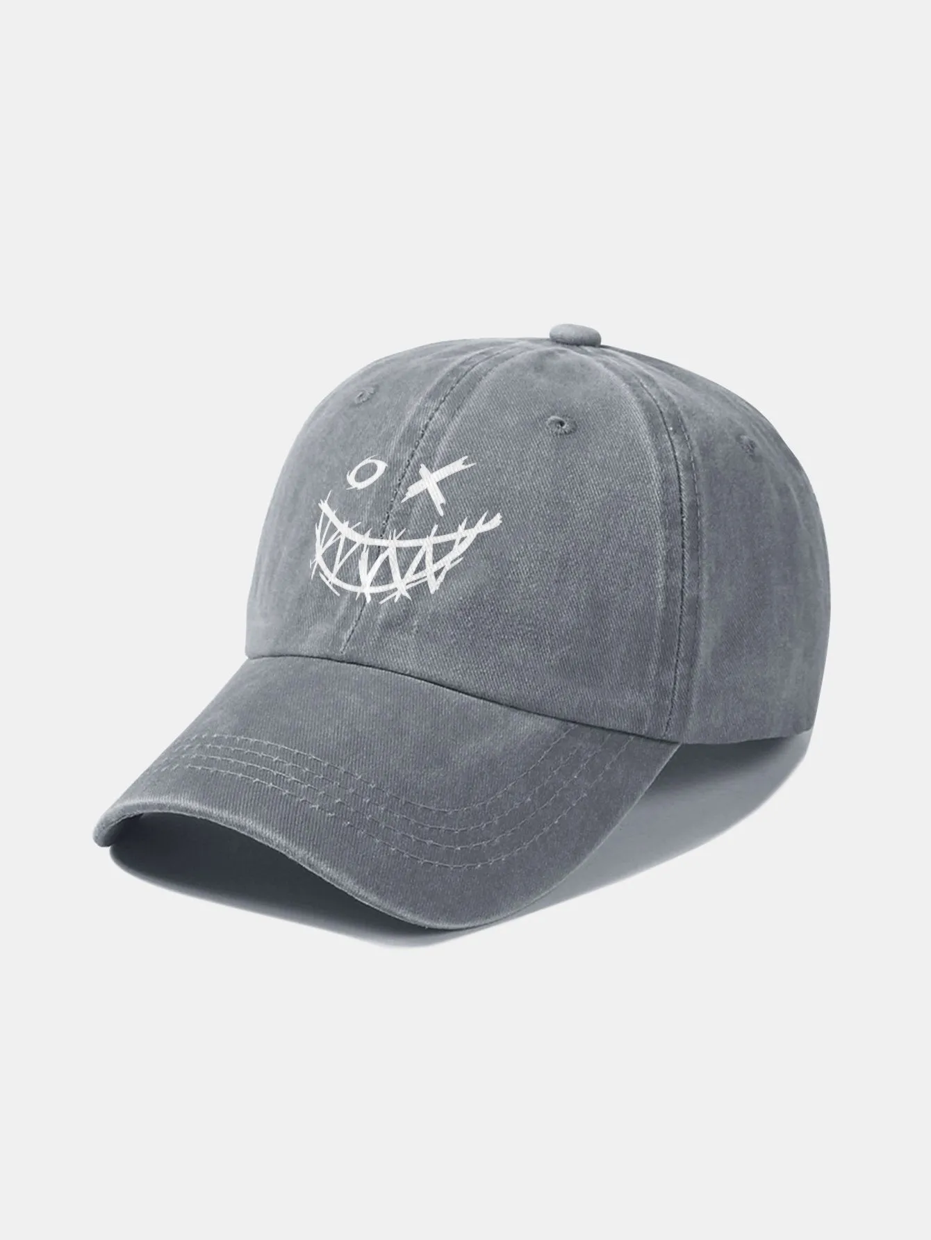 Corak wajah smiley jahat klasik cap besbol kapas yang dibasuh retro
