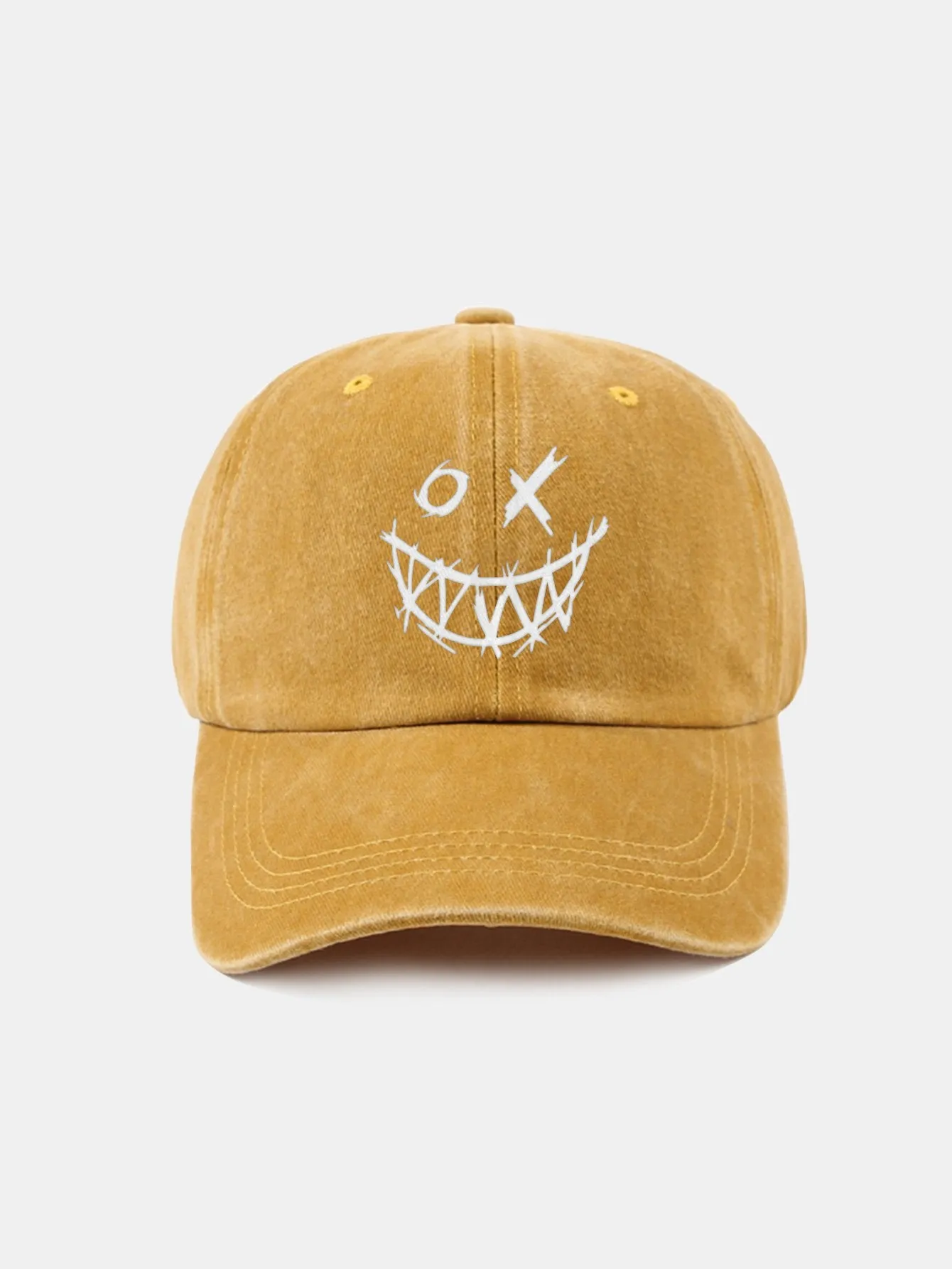 Corak wajah smiley jahat klasik cap besbol kapas yang dibasuh retro