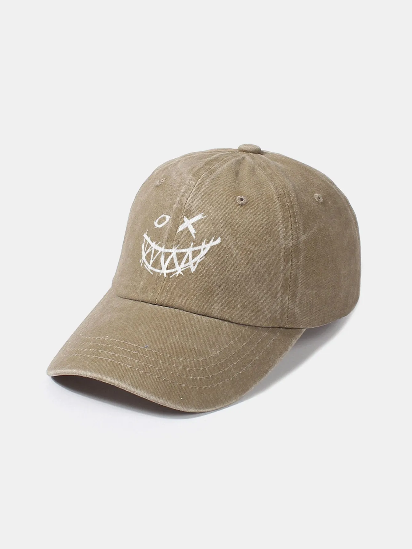 Corak wajah smiley jahat klasik cap besbol kapas yang dibasuh retro